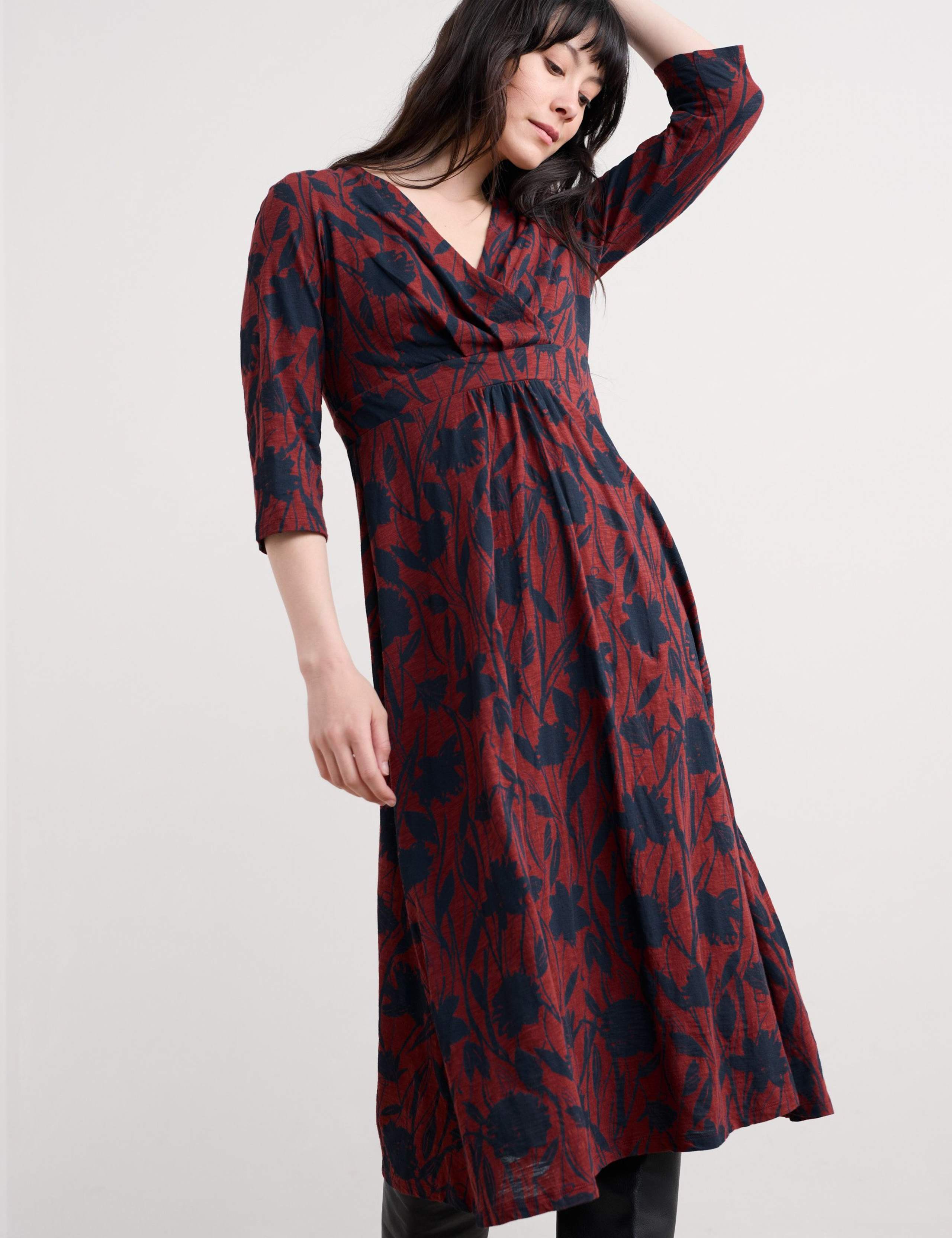 Jersey Floral V-Neck Midi Wrap Dress 4 of 5