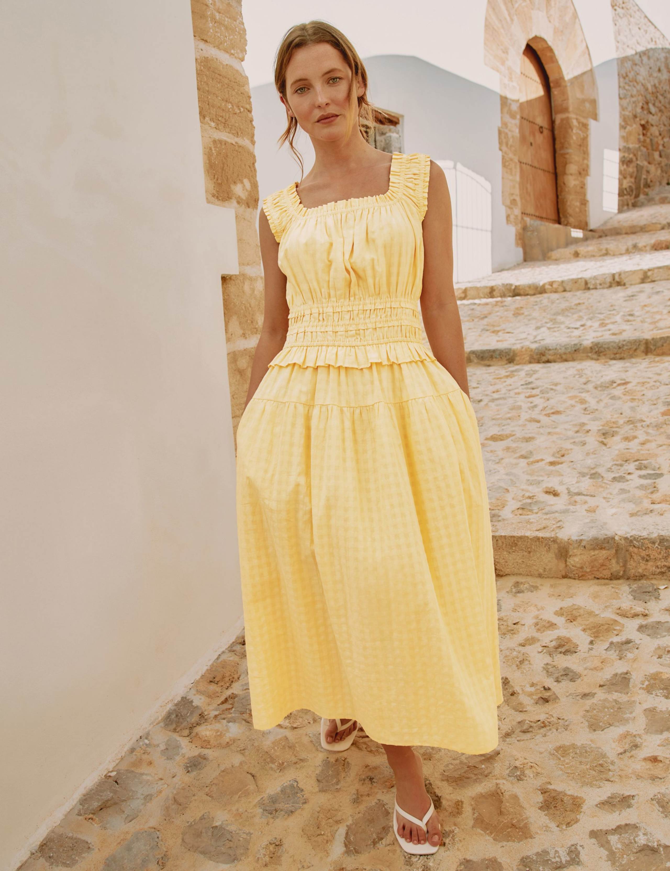 Pure Cotton Seersucker Square Neck Dress 1 of 5