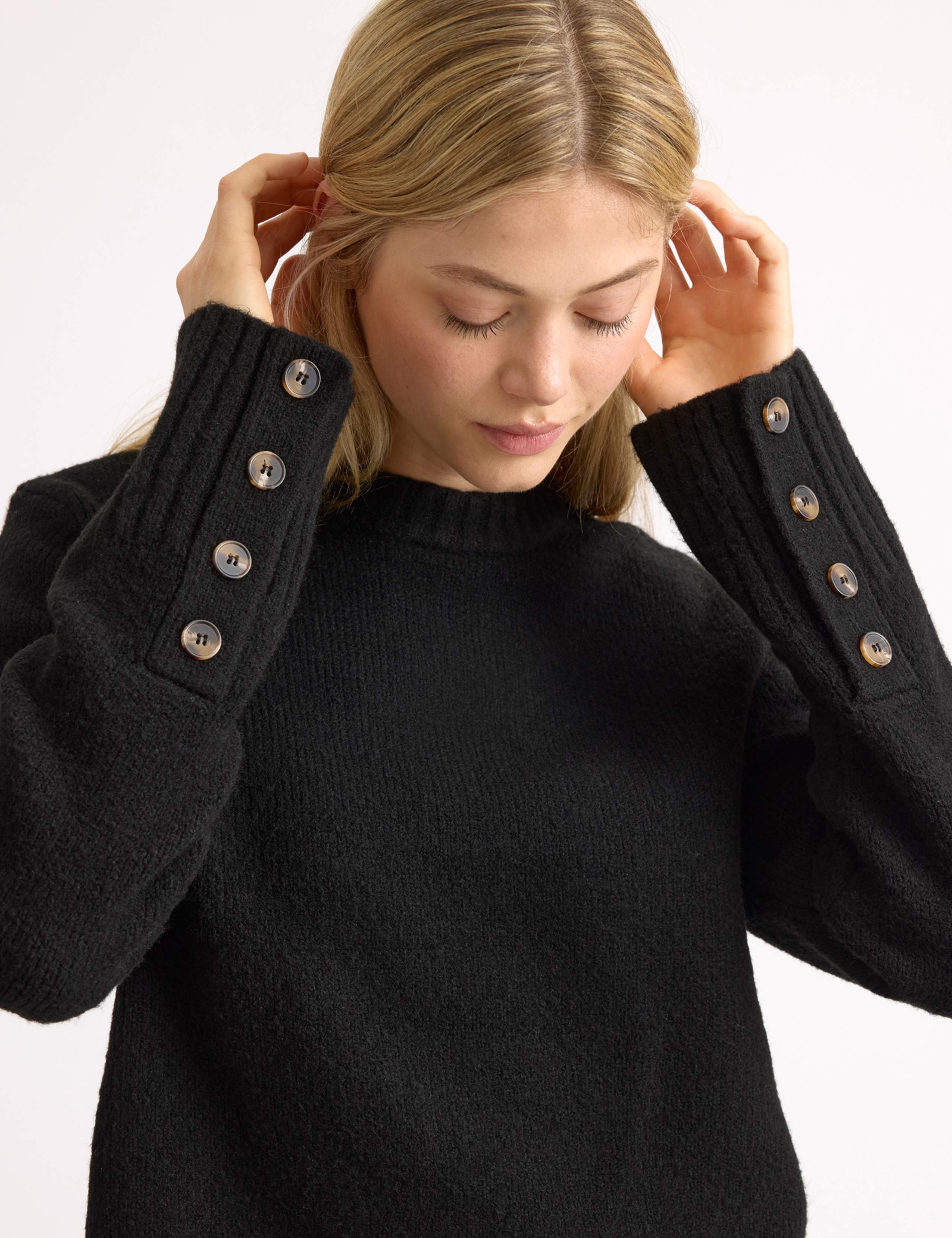 Crew Neck Button Detail Jumper with Wool 3 of 4