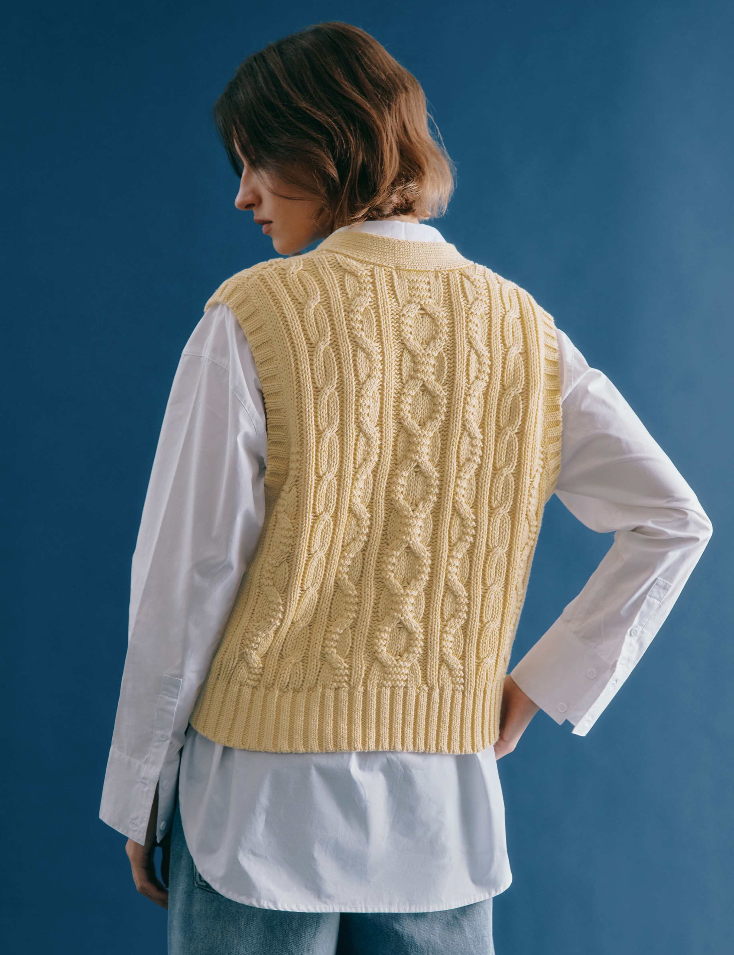 Pure Cotton Cable Knit V-Neck Button Through Knitted Vest 4 of 6
