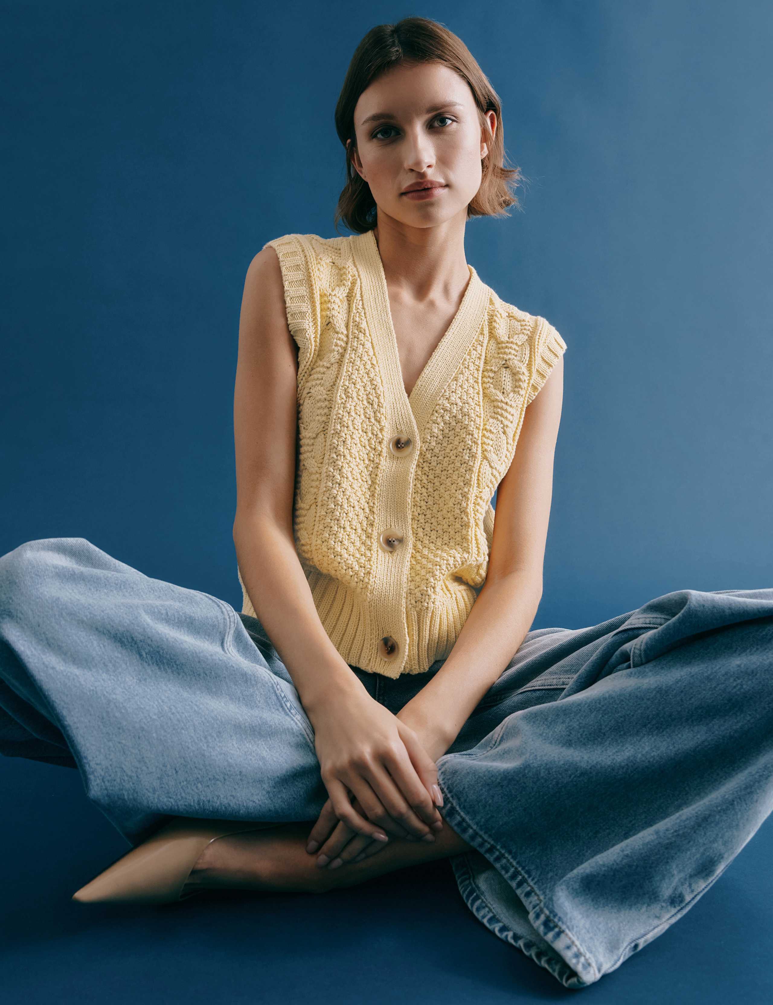 Pure Cotton Cable Knit V-Neck Button Through Knitted Vest 5 of 6