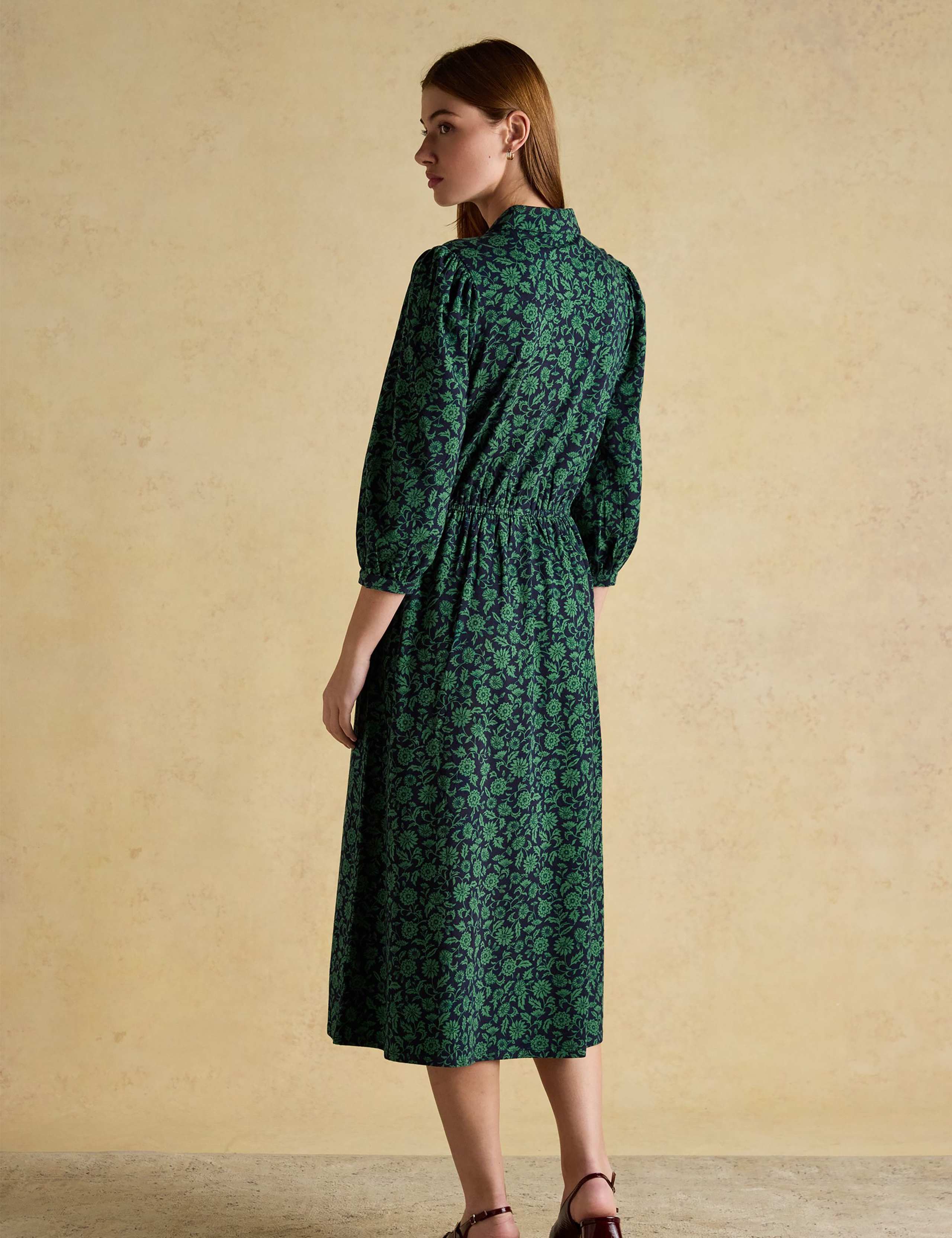 Jersey Floral Midi Waisted Shirt Dress 4 of 8