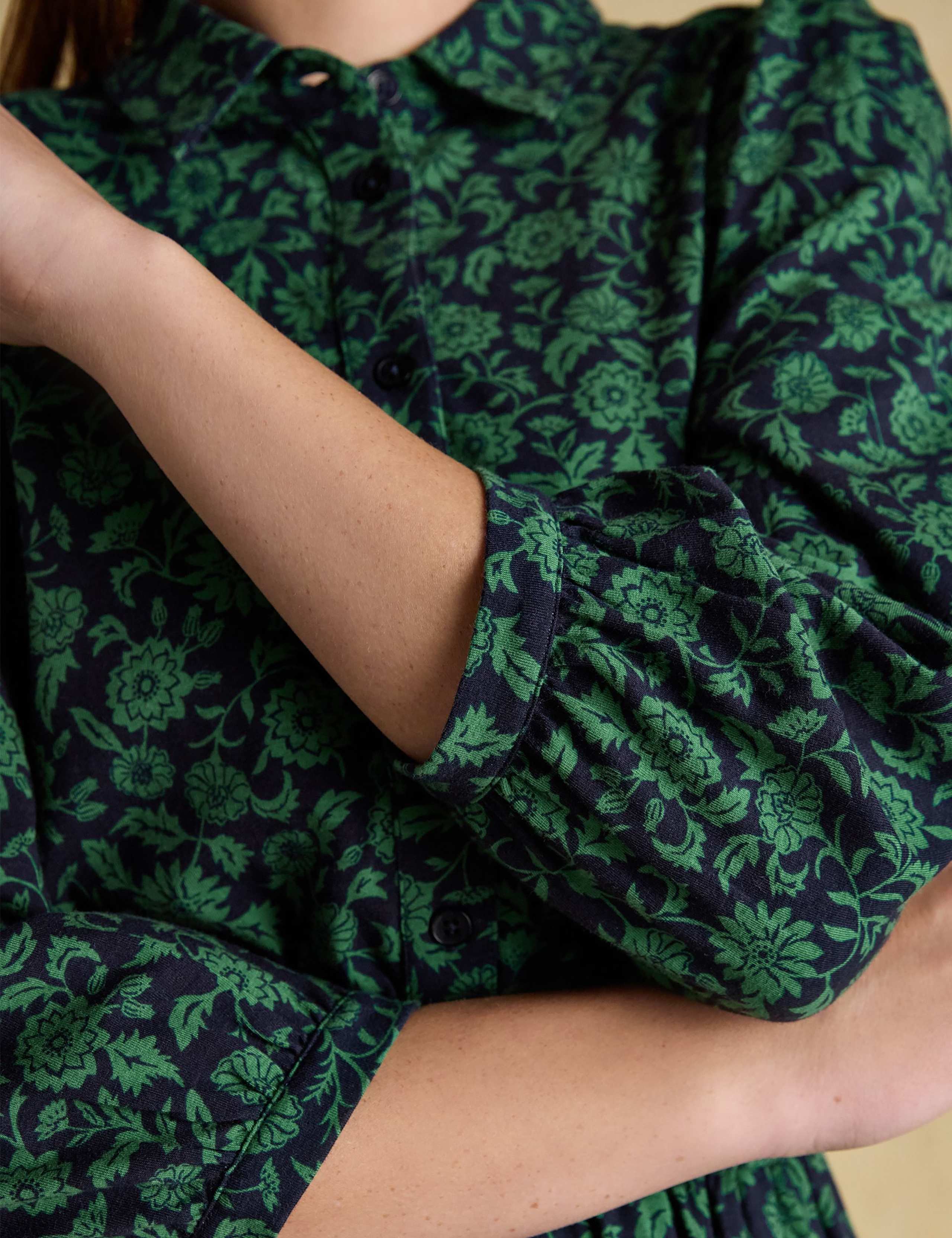 Jersey Floral Midi Waisted Shirt Dress 6 of 8