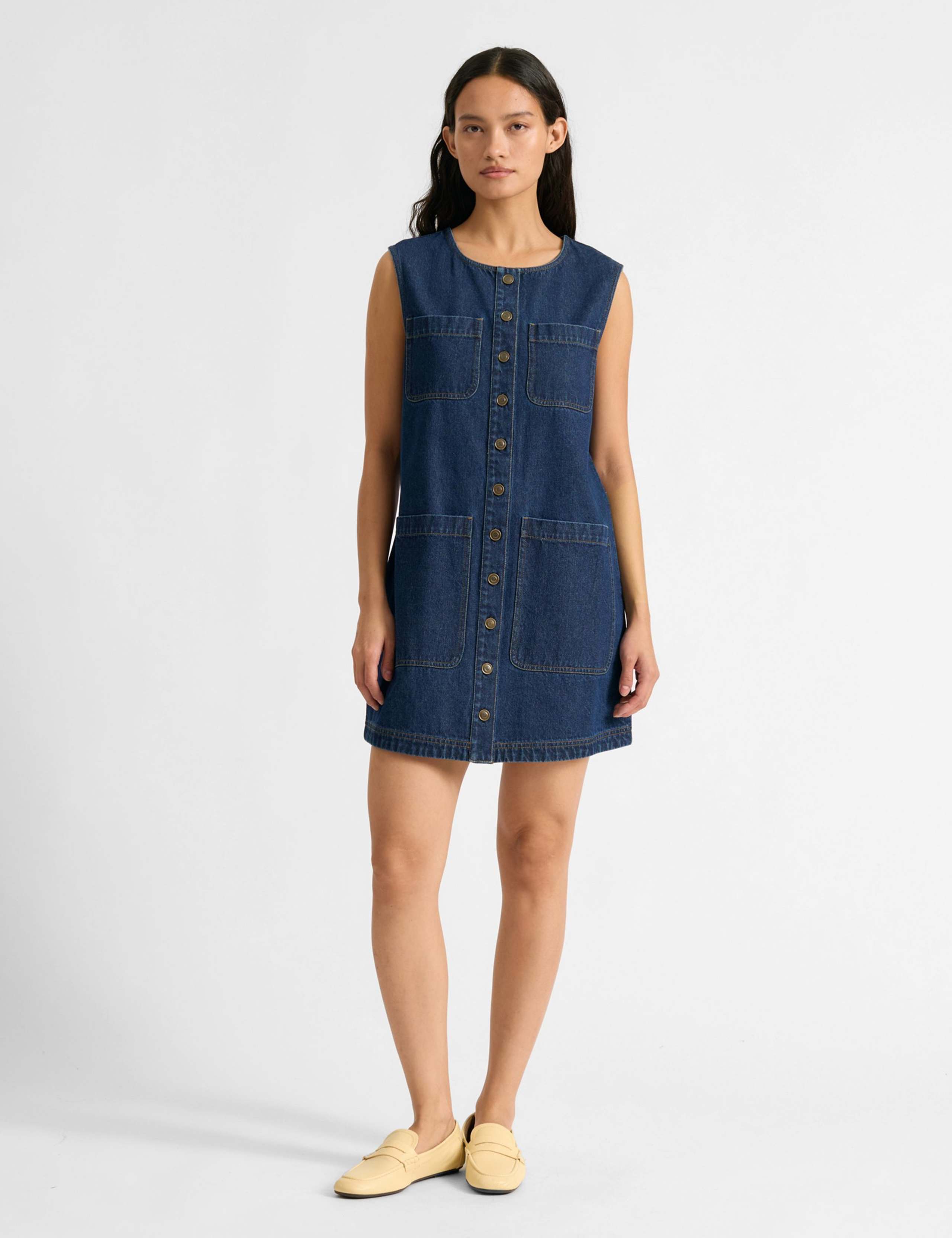 Denim Button Through Mini Shift Dress 1 of 4