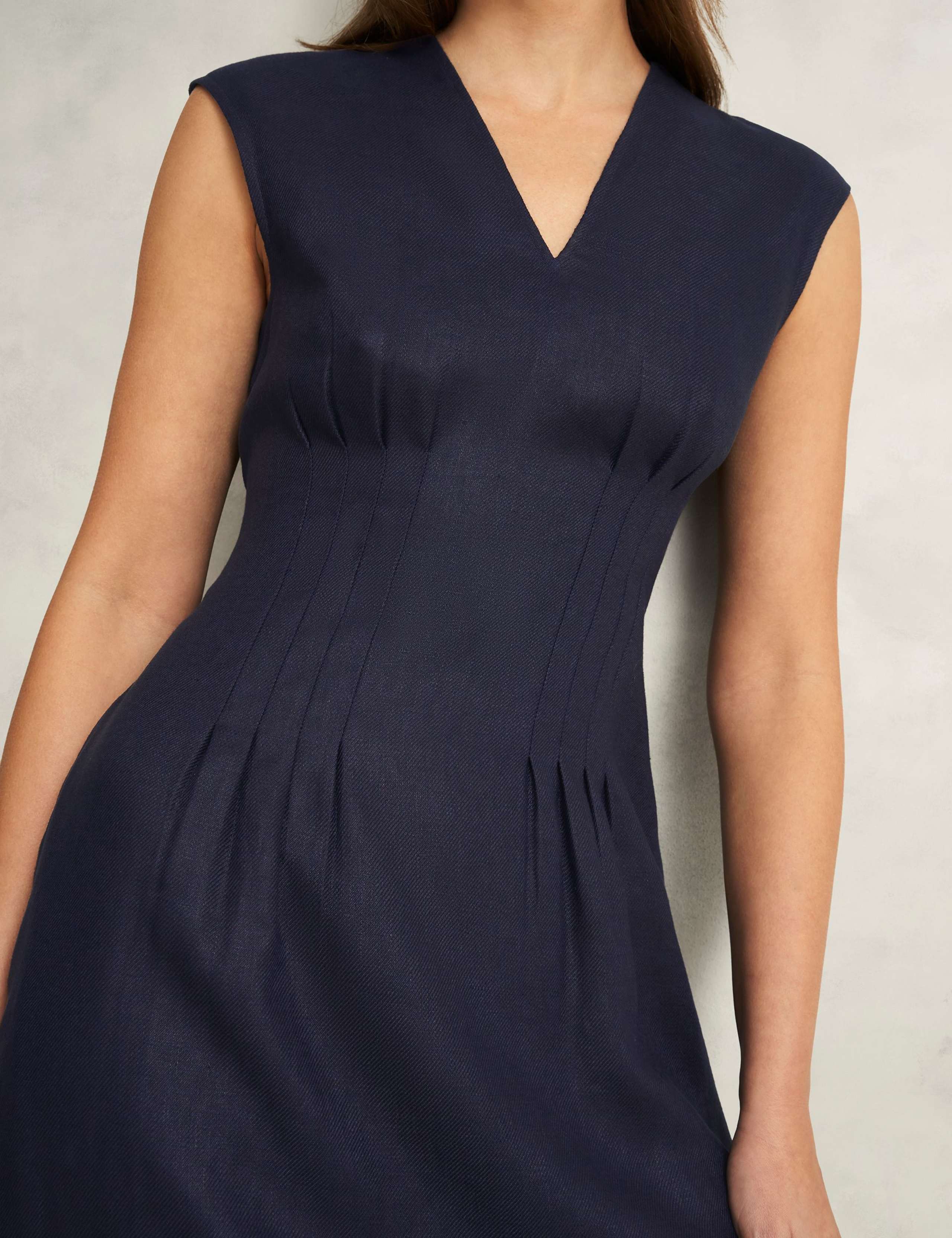 Pure Linen V-Neck Knee Length Skater Dress 7 of 9