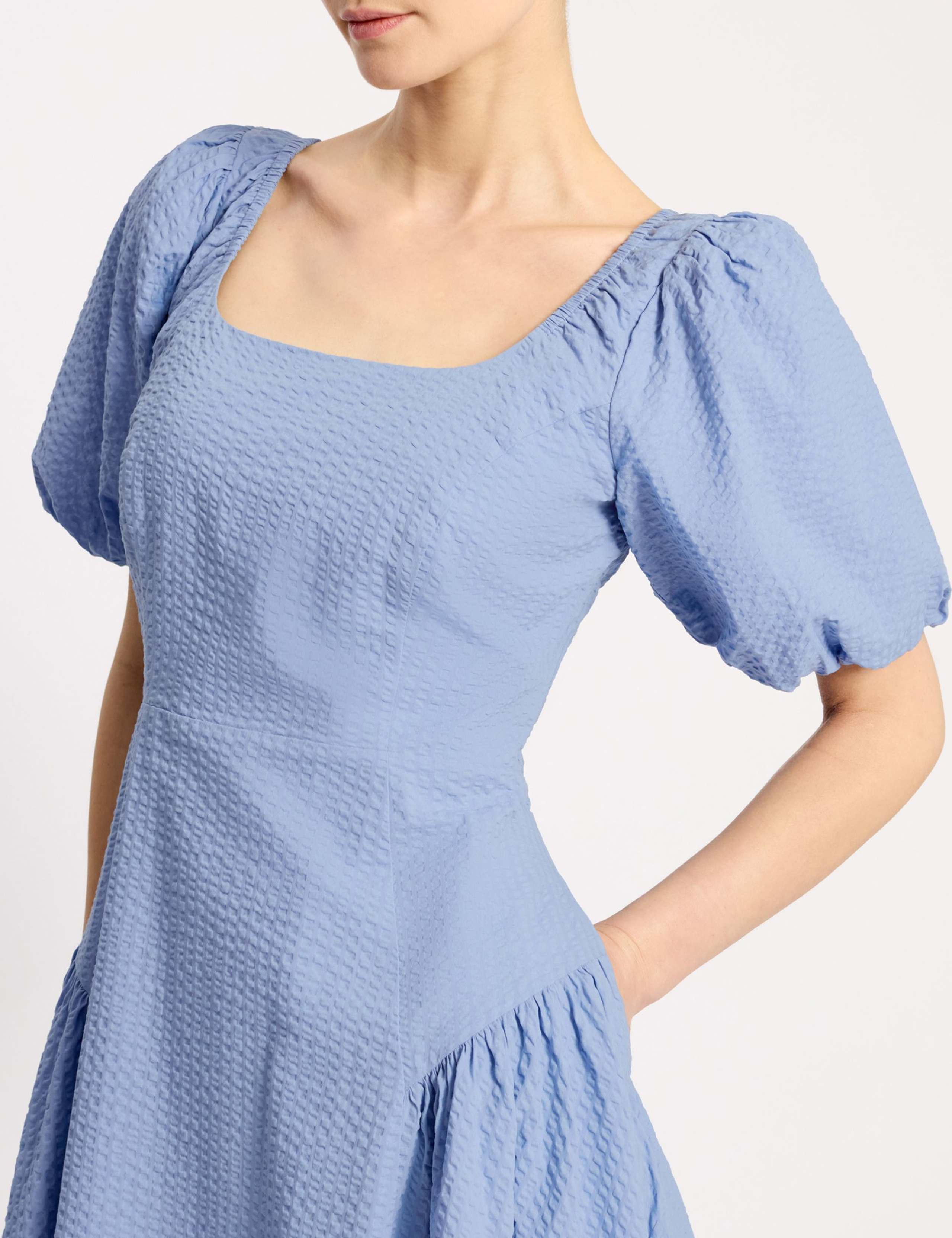 Pure Cotton Seersucker Puff Sleeve Midi Dress 5 of 5