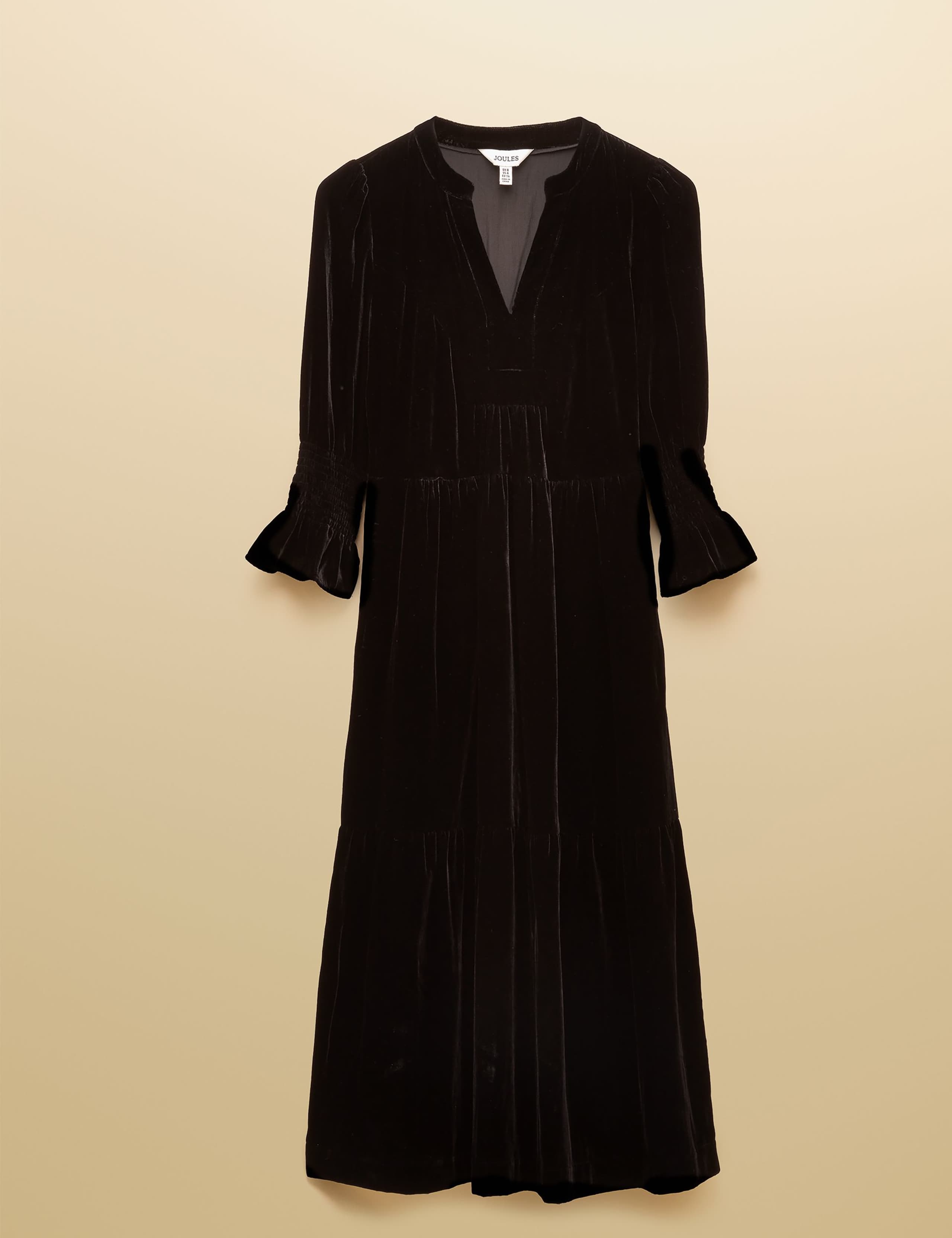 Velvet V-Neck Shirred Midaxi Tiered Dress 2 of 7