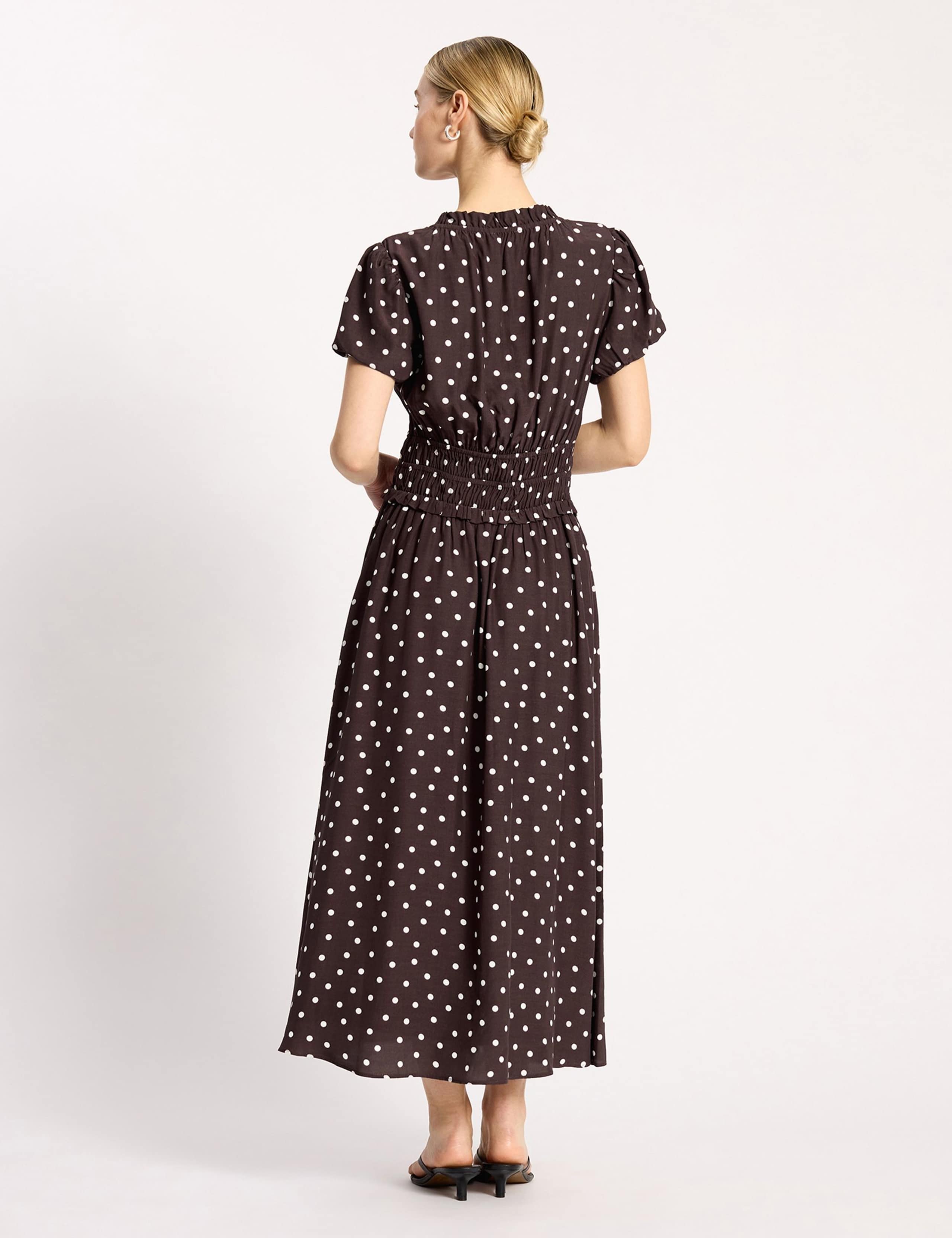 Spot Print Ruffle Midi Waisted Dress 3 of 4