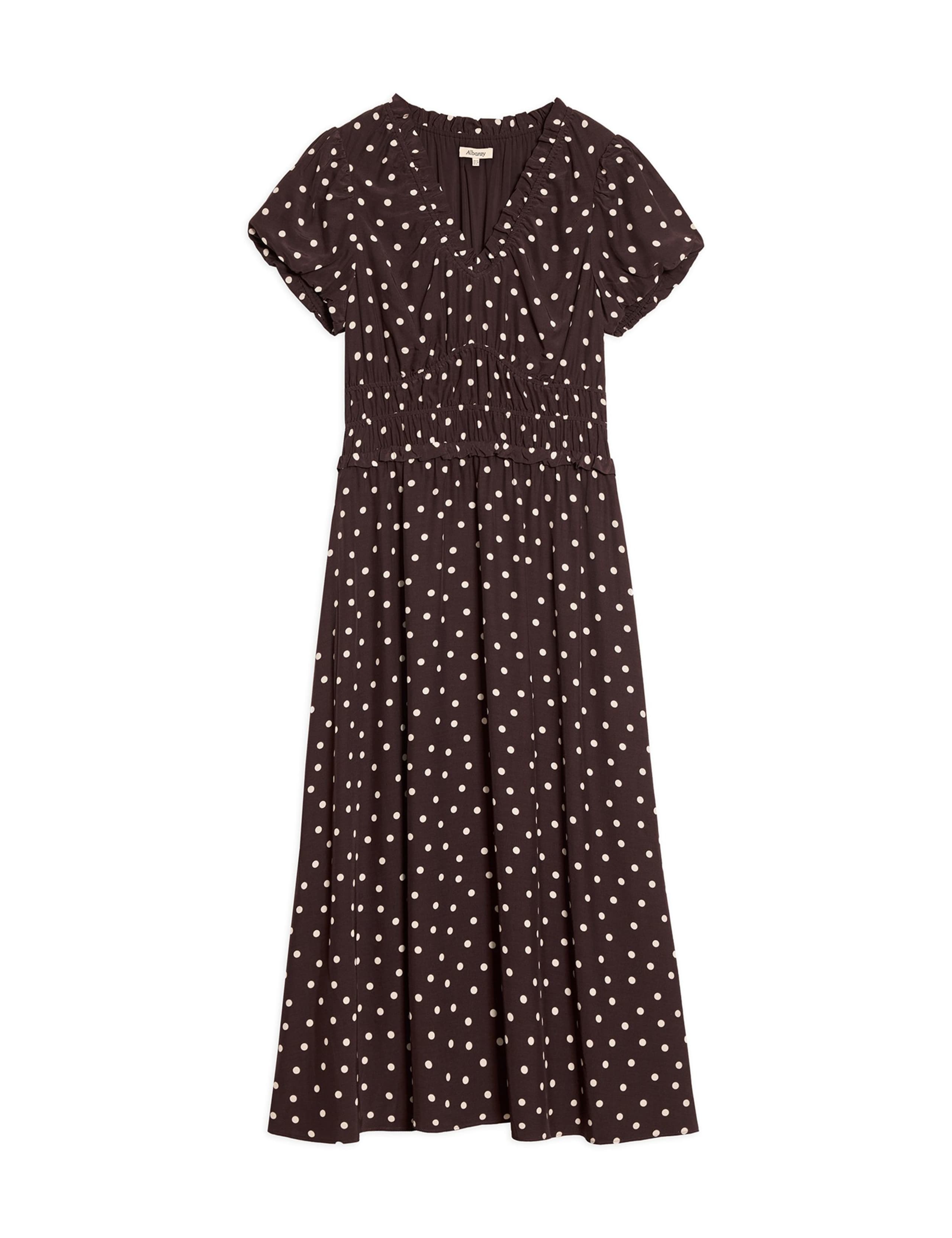 Spot Print Ruffle Midi Waisted Dress 2 of 4