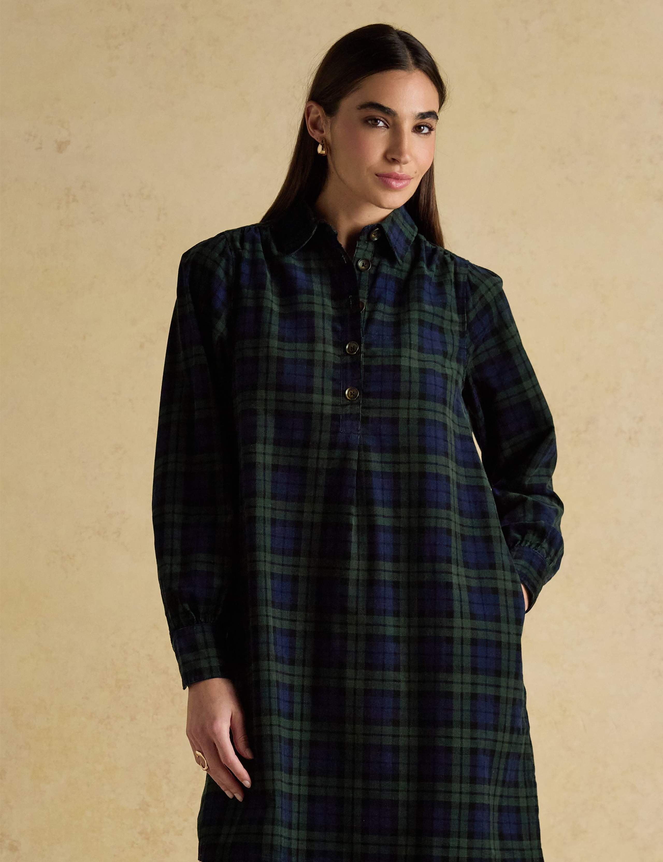 Pure Cotton Cord Checked Shirt Dress 1 of 6
