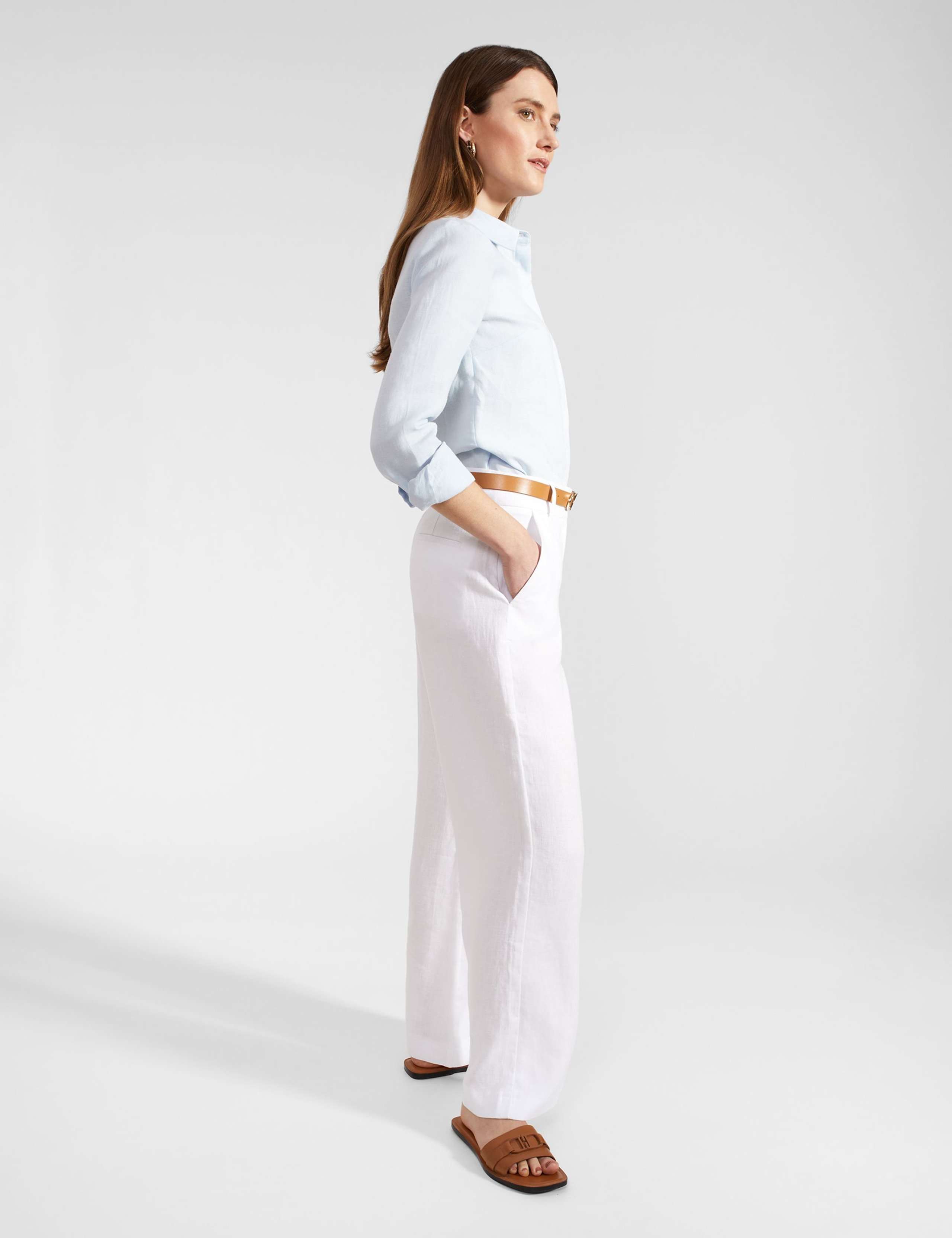 Pure Linen Wide Leg Trousers 4 of 7