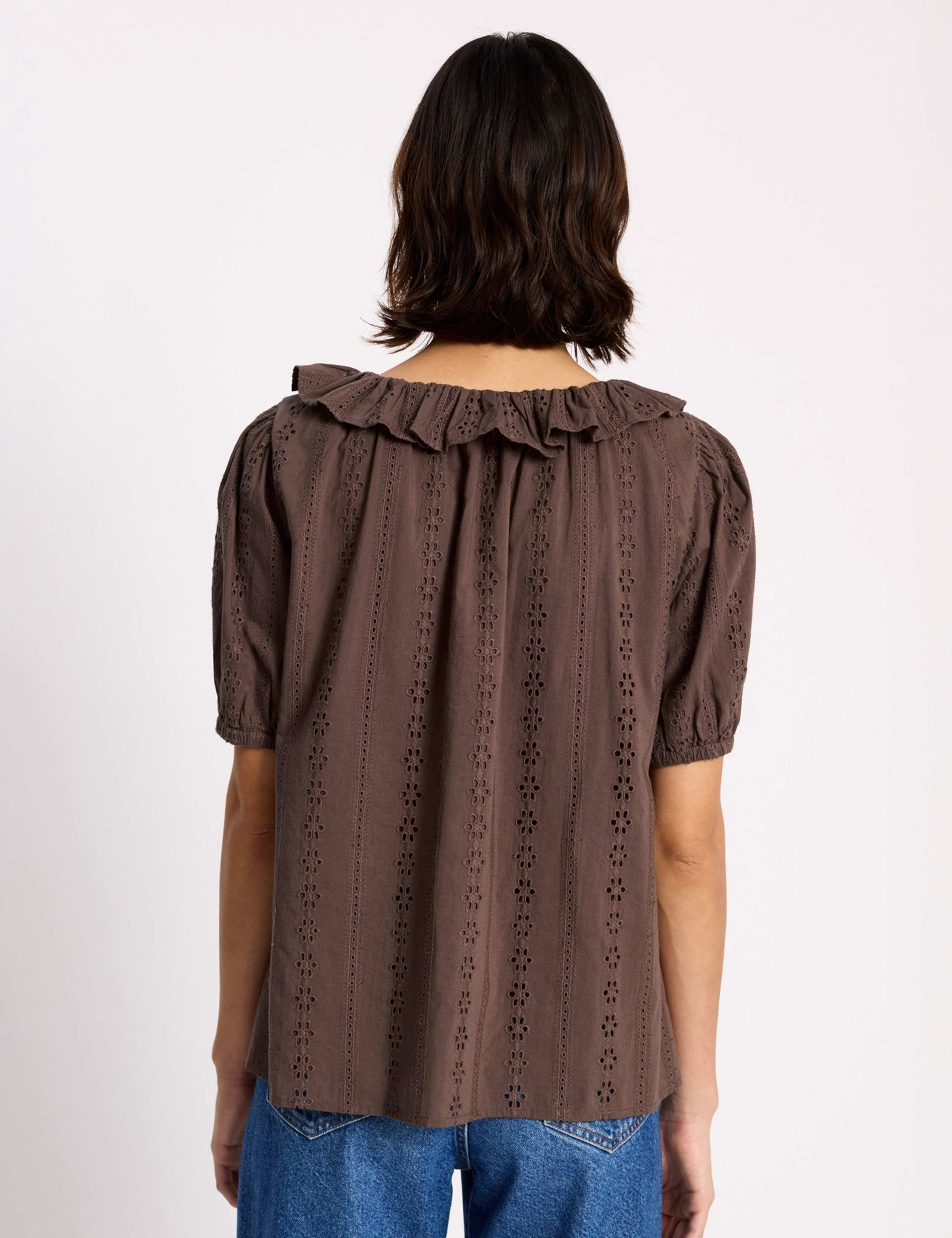 Pure Cotton Broderie Scoop Neck Ruffle Top 3 of 4