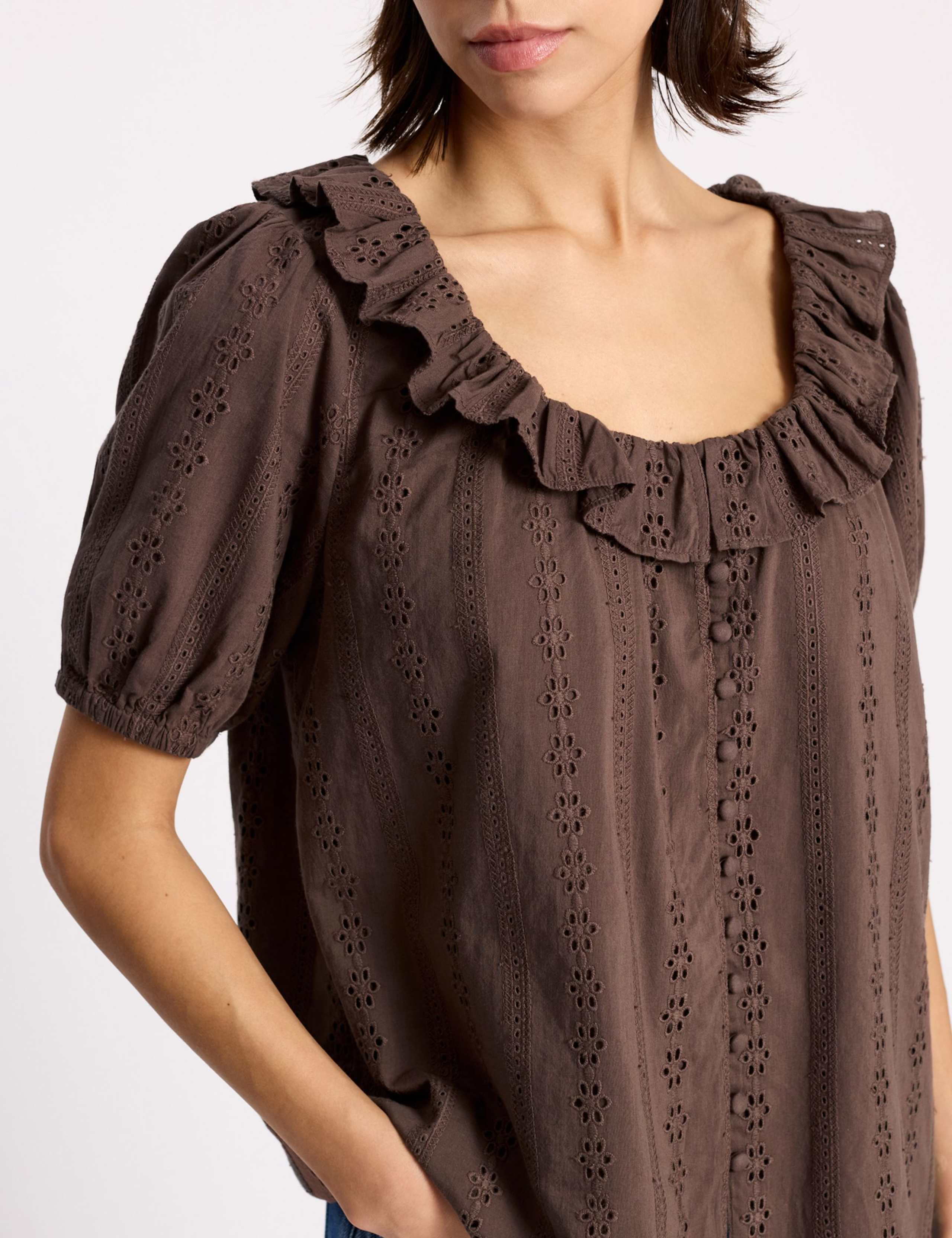 Pure Cotton Broderie Scoop Neck Ruffle Top 4 of 4