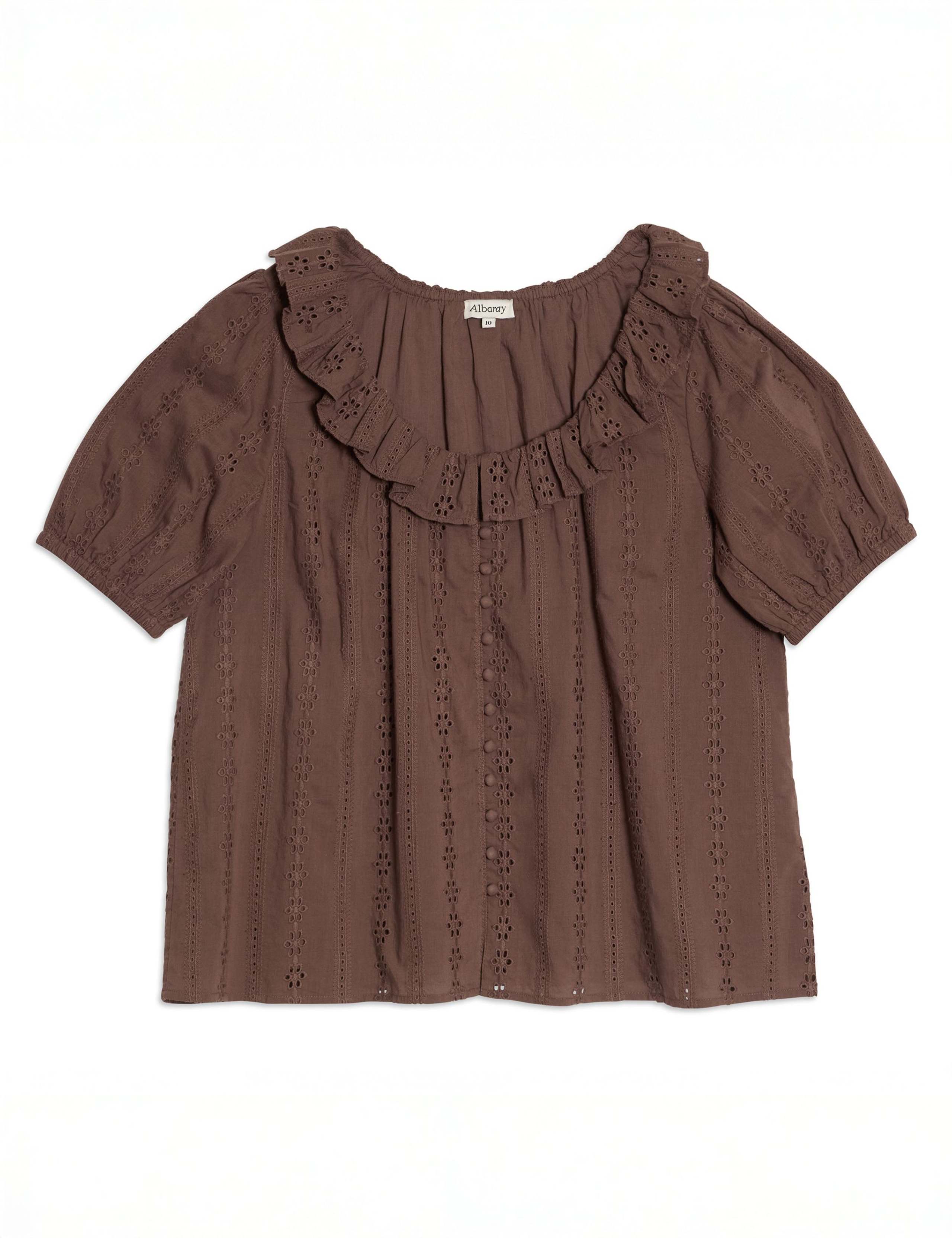 Pure Cotton Broderie Scoop Neck Ruffle Top 2 of 4