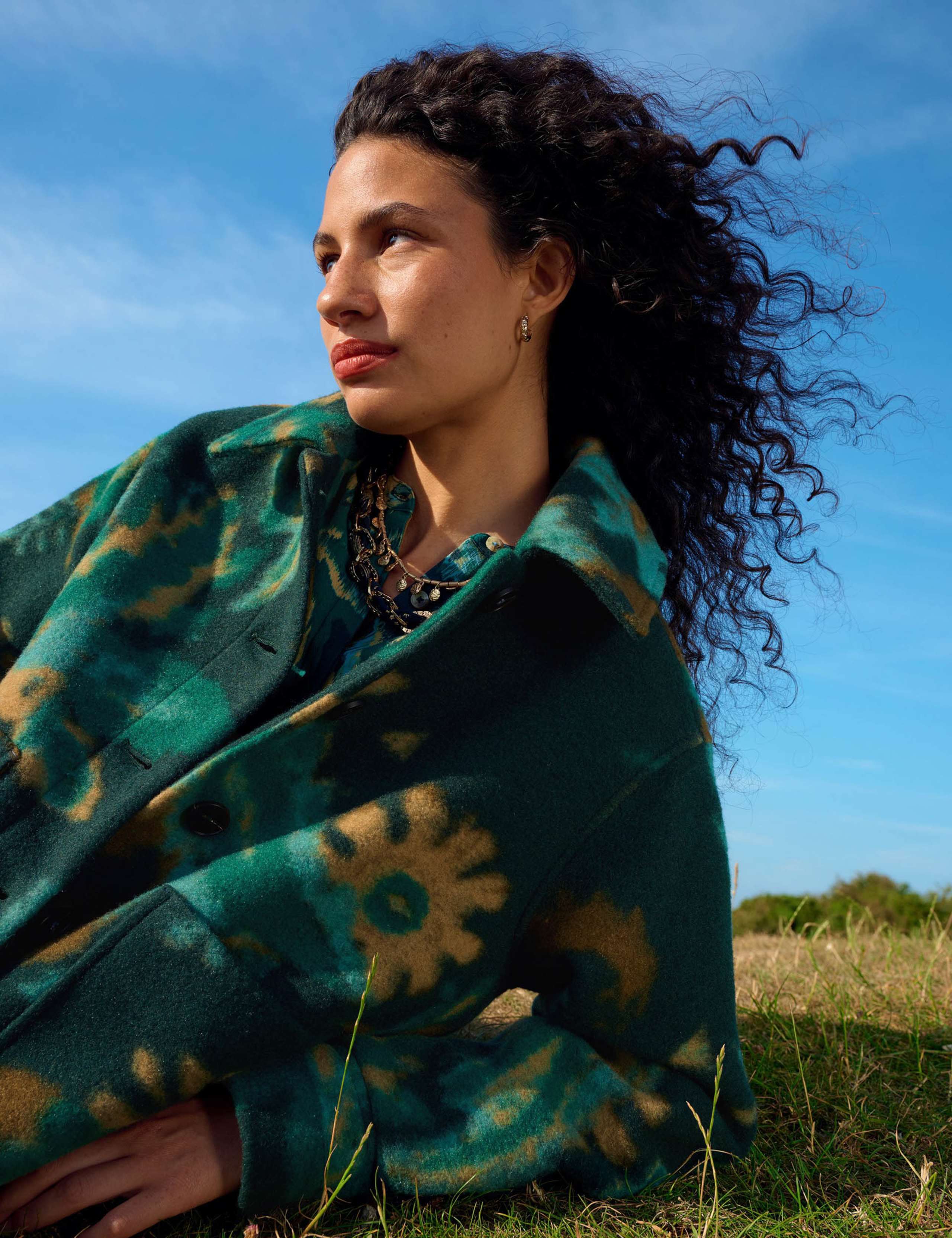 Wool Blend Patterned Collared Boxy Jacket 1 of 7