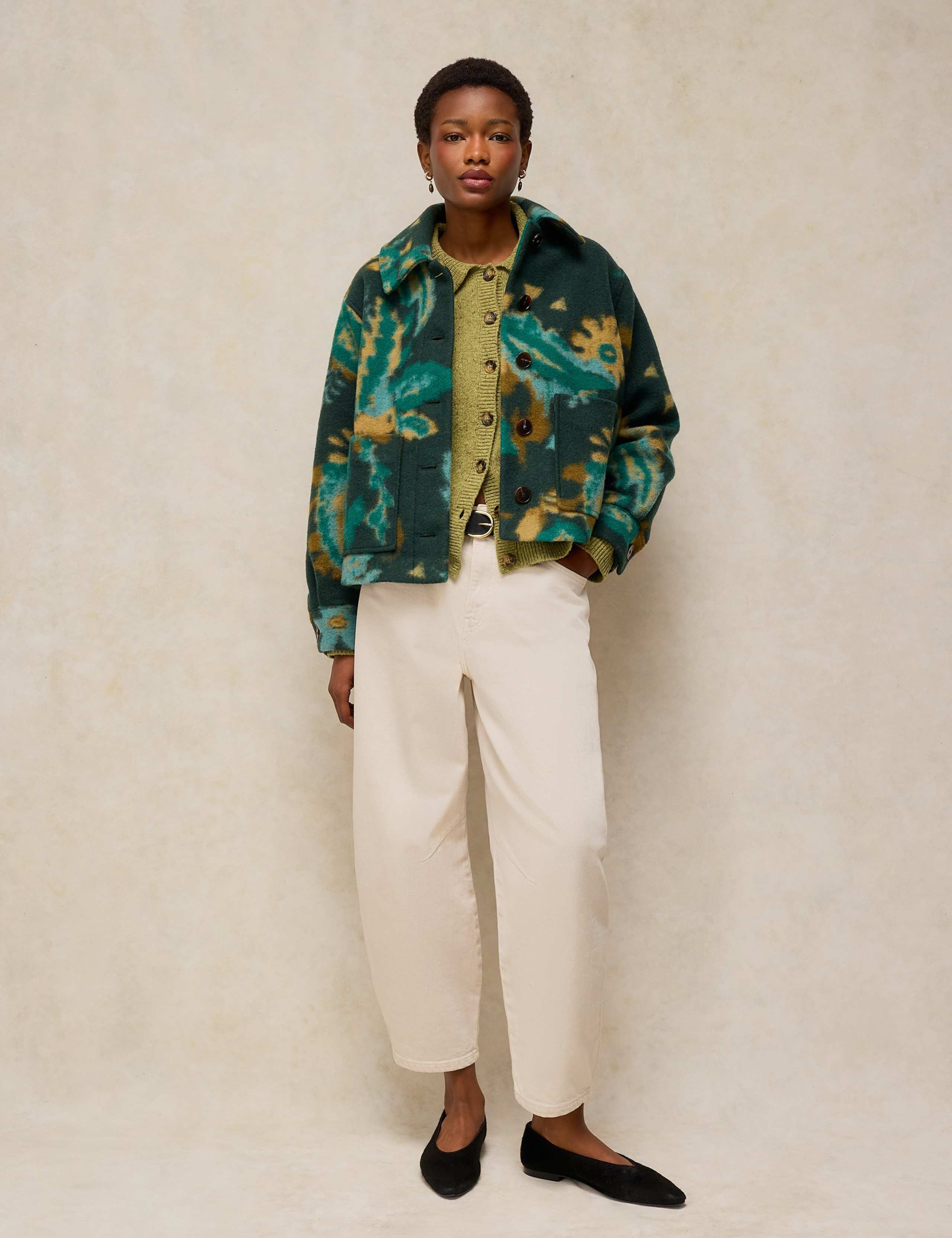 Wool Blend Patterned Collared Boxy Jacket 3 of 7