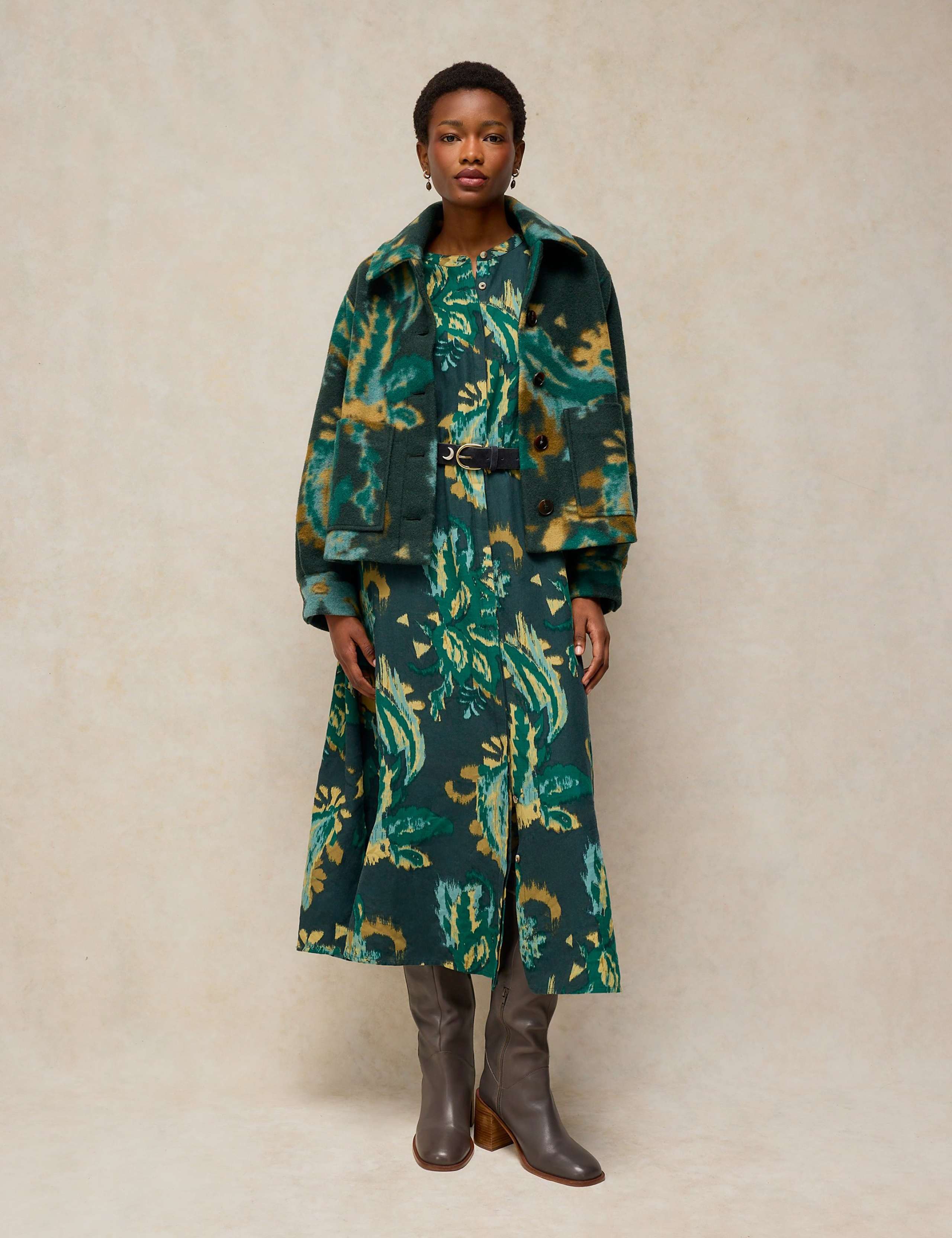 Wool Blend Patterned Collared Boxy Jacket 4 of 7
