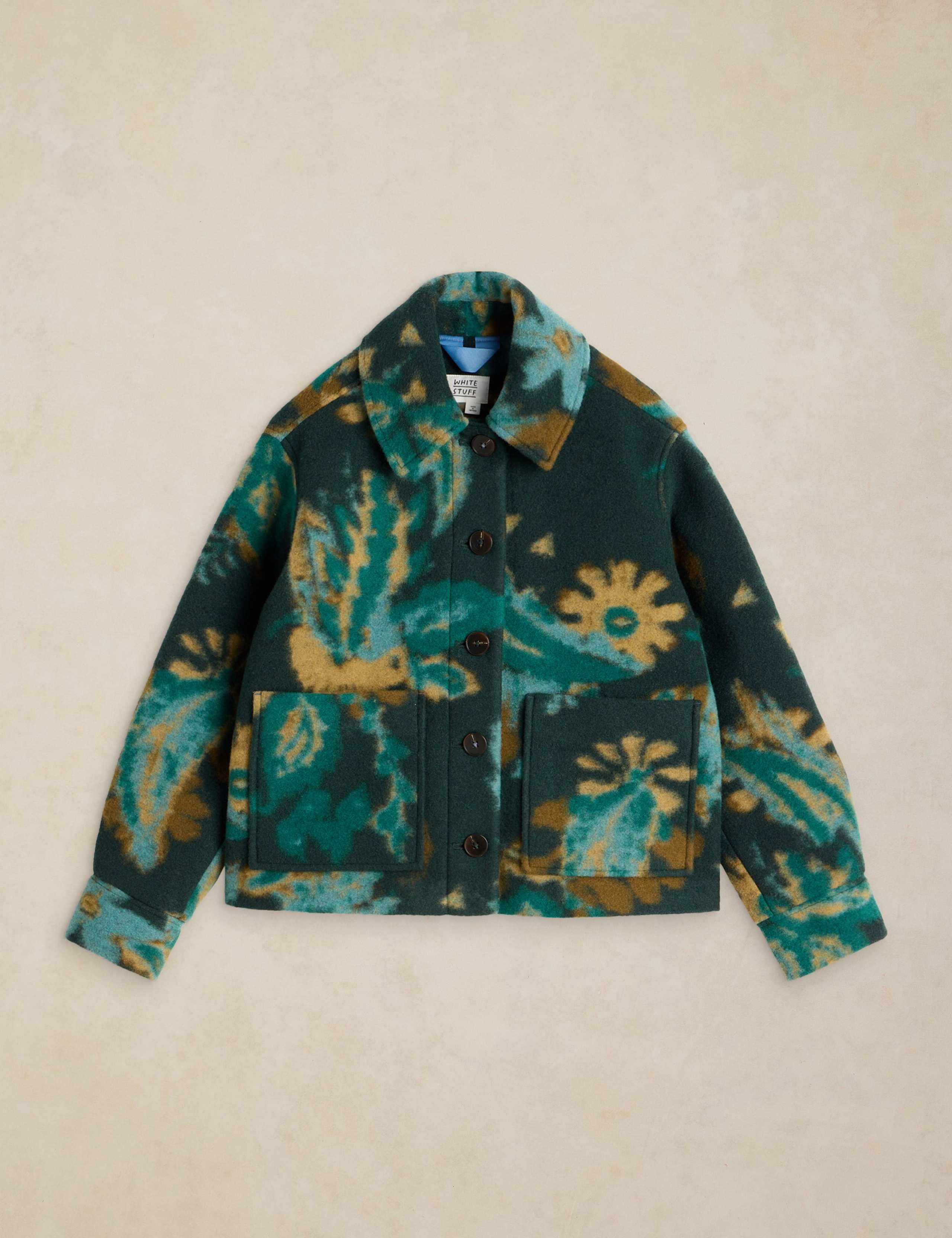 Wool Blend Patterned Collared Boxy Jacket 2 of 7