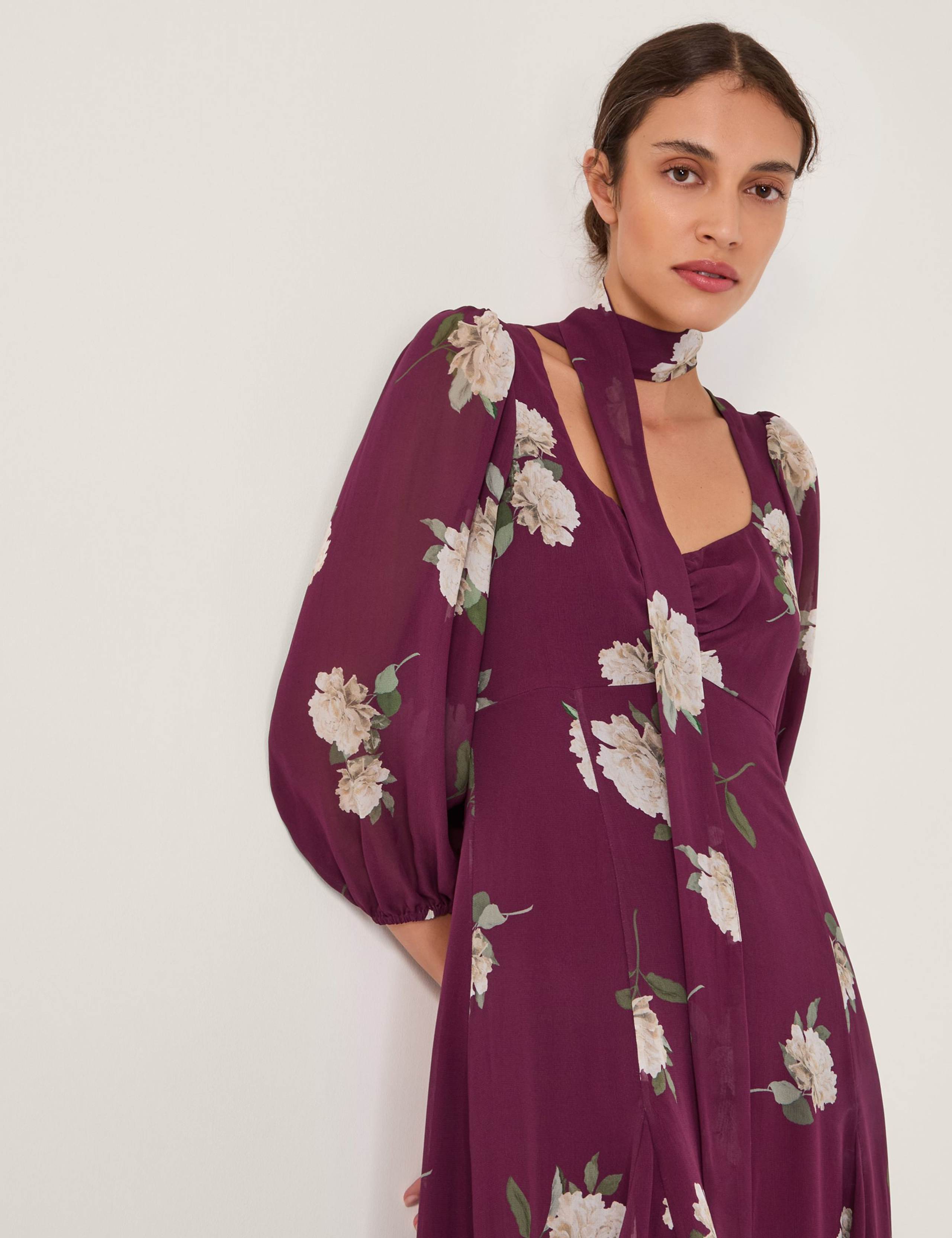 Floral Sweetheart Neckline Midi Tea Dress 2 of 4