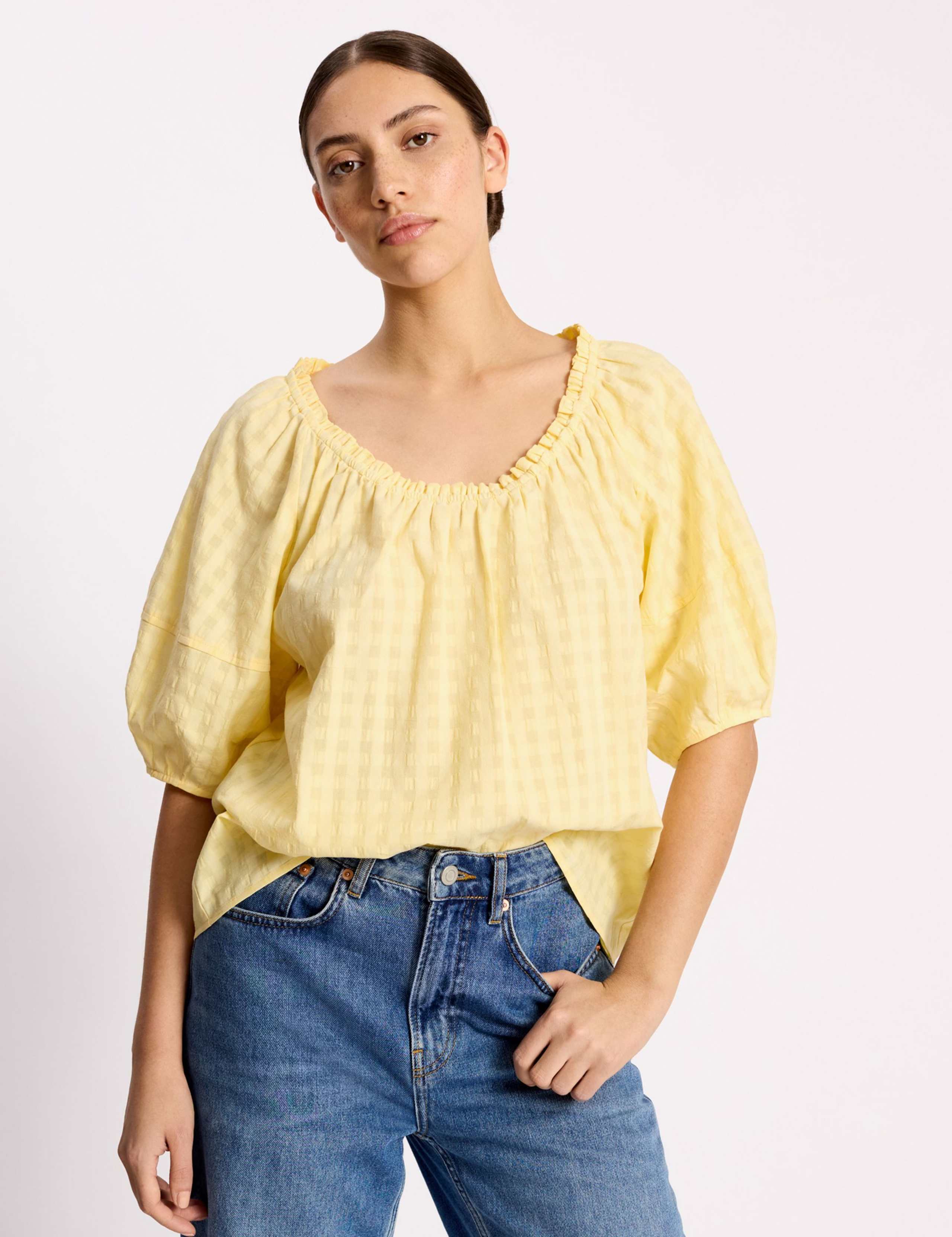 Pure Cotton Gingham Scoop Neck Top 1 of 4