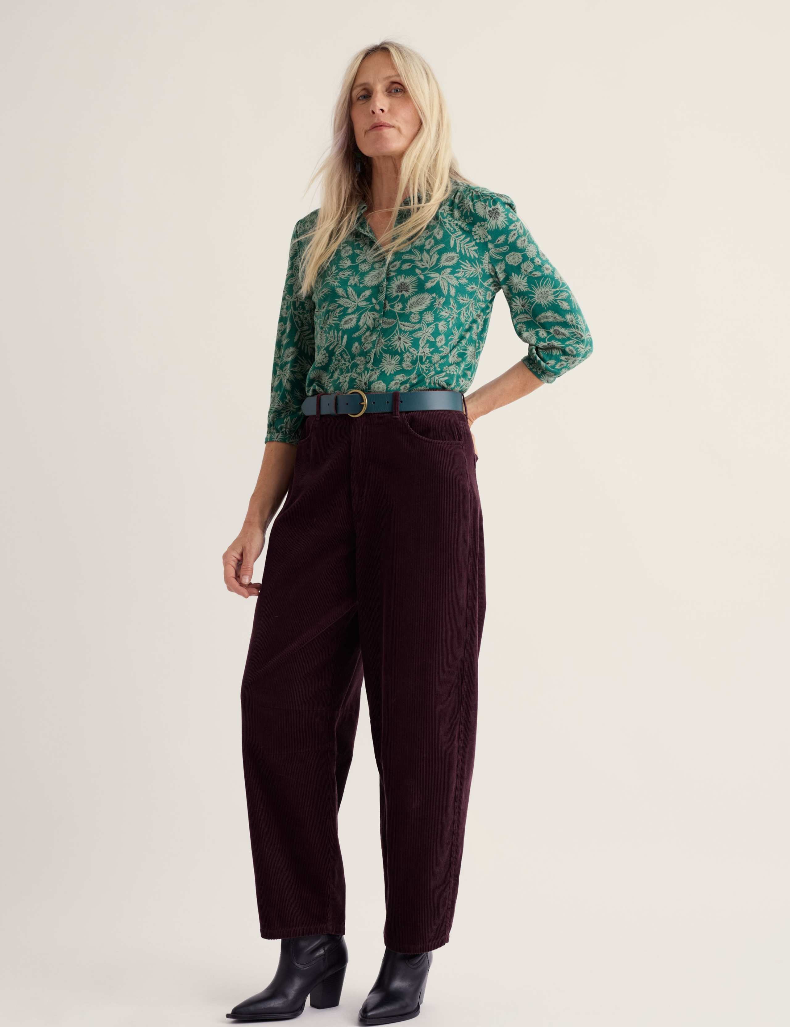 Cotton Rich Printed Collared Blouson Sleeve Shirt with Modal 1 of 5