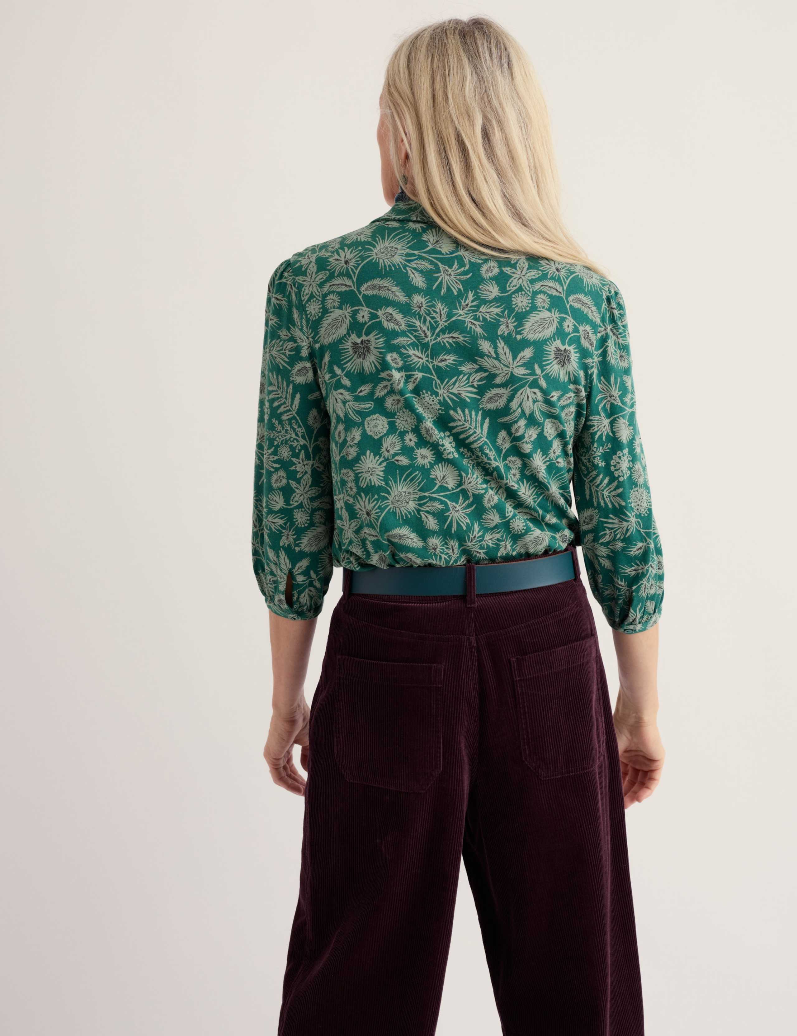 Cotton Rich Printed Collared Blouson Sleeve Shirt with Modal 3 of 5