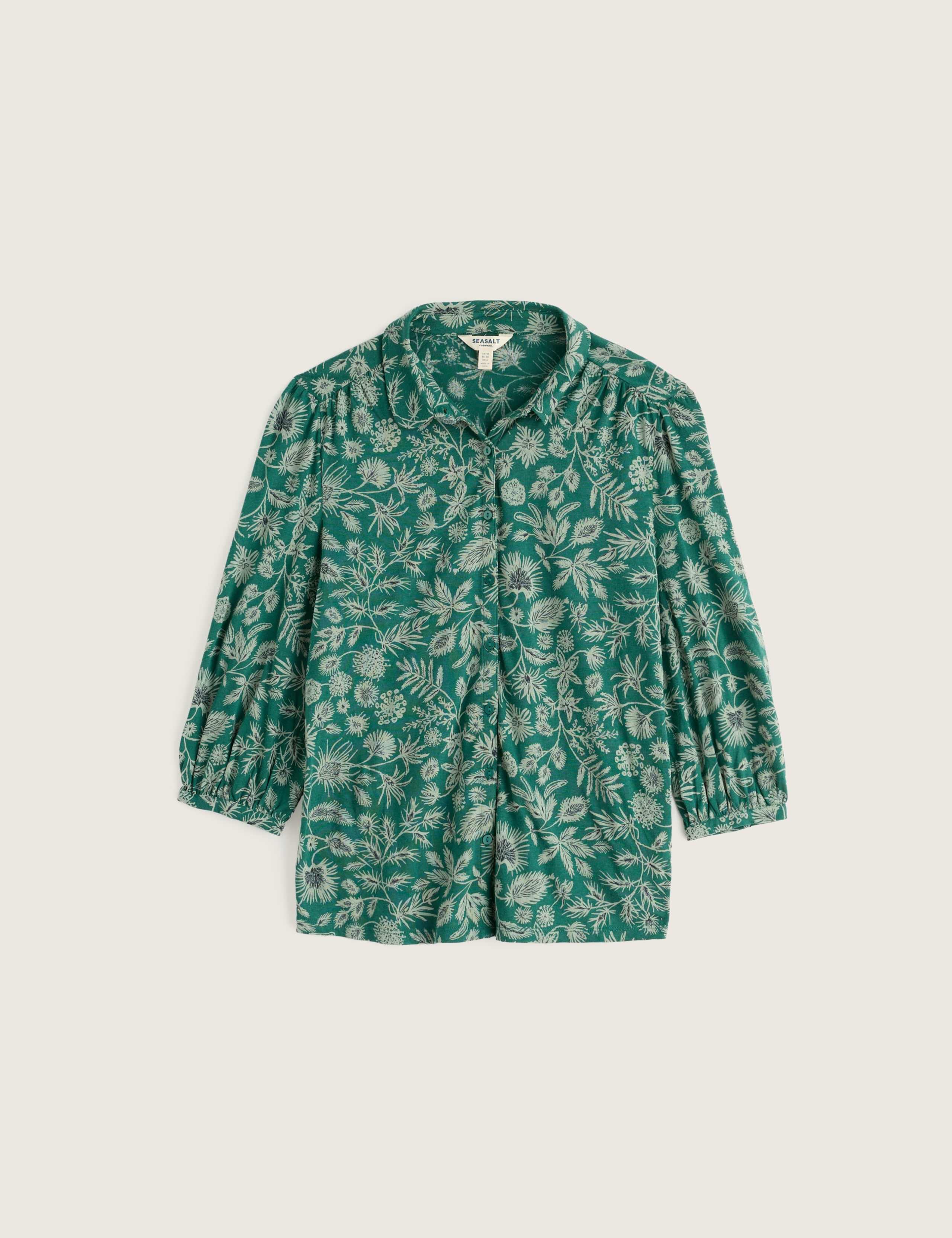 Cotton Rich Printed Collared Blouson Sleeve Shirt with Modal 2 of 5