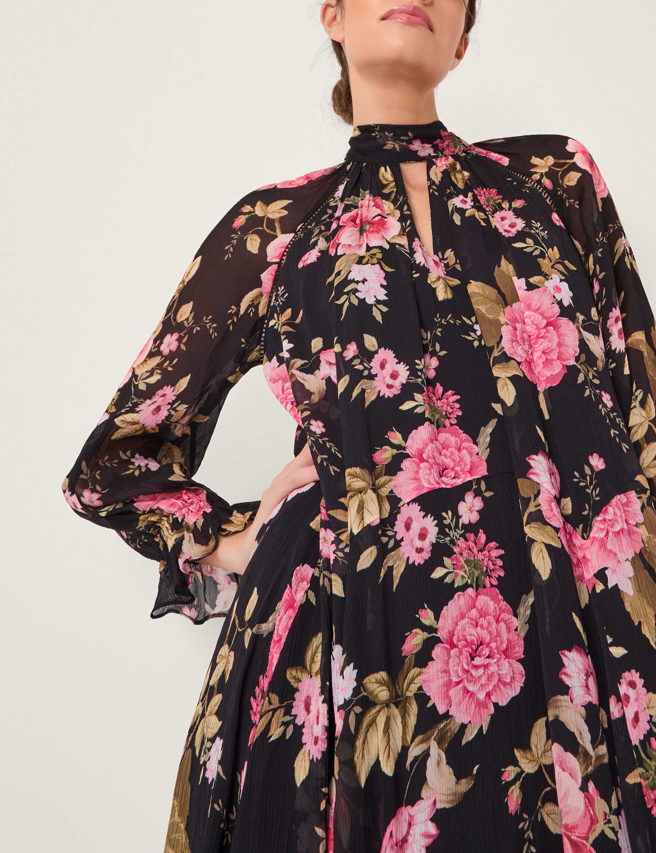 Floral High Neck Midi Trapeze Dress 2 of 5