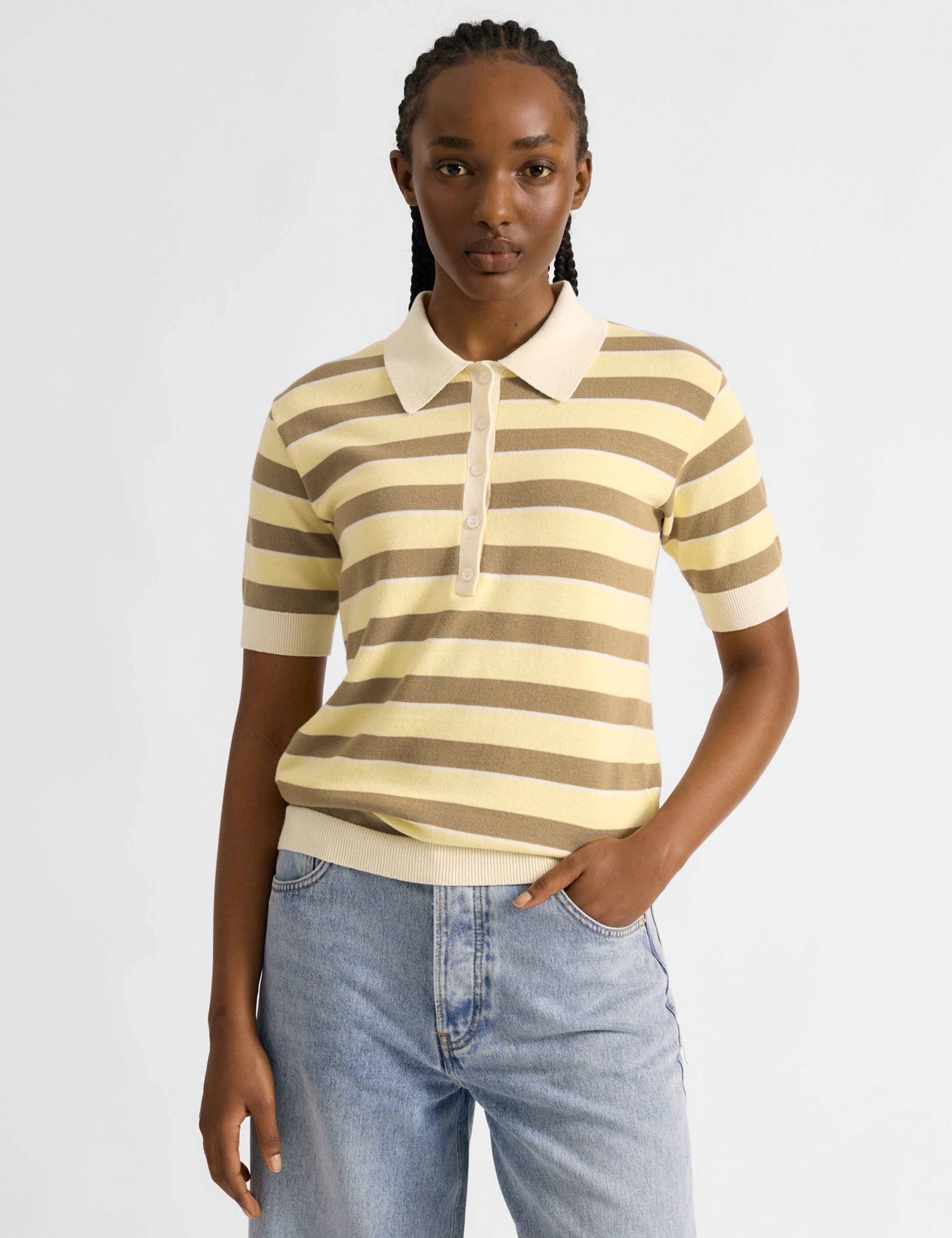 Pure Cotton Striped Knitted Polo Shirt 3 of 5