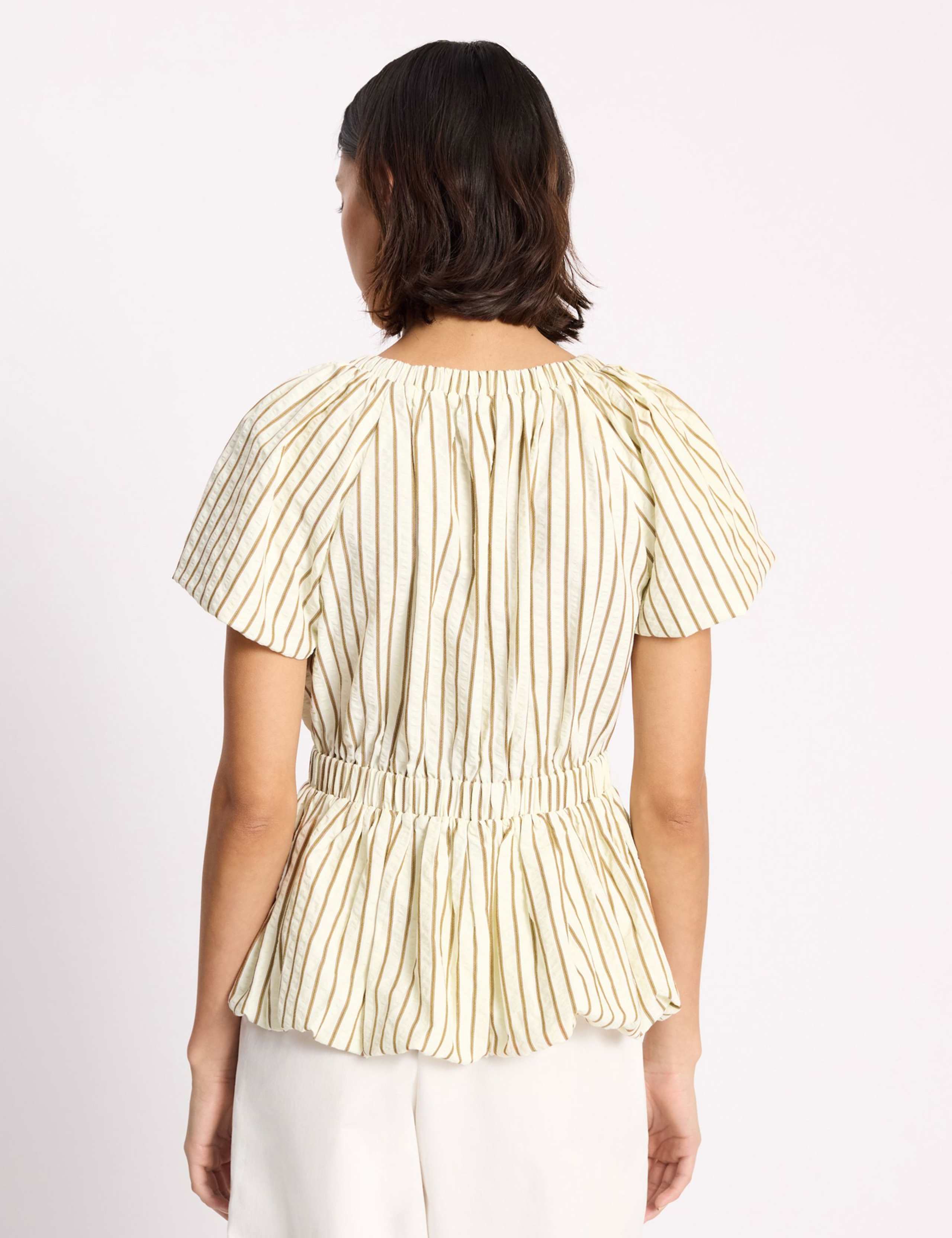 Cotton Blend Striped V-Neck Bubble Hem Top 4 of 5
