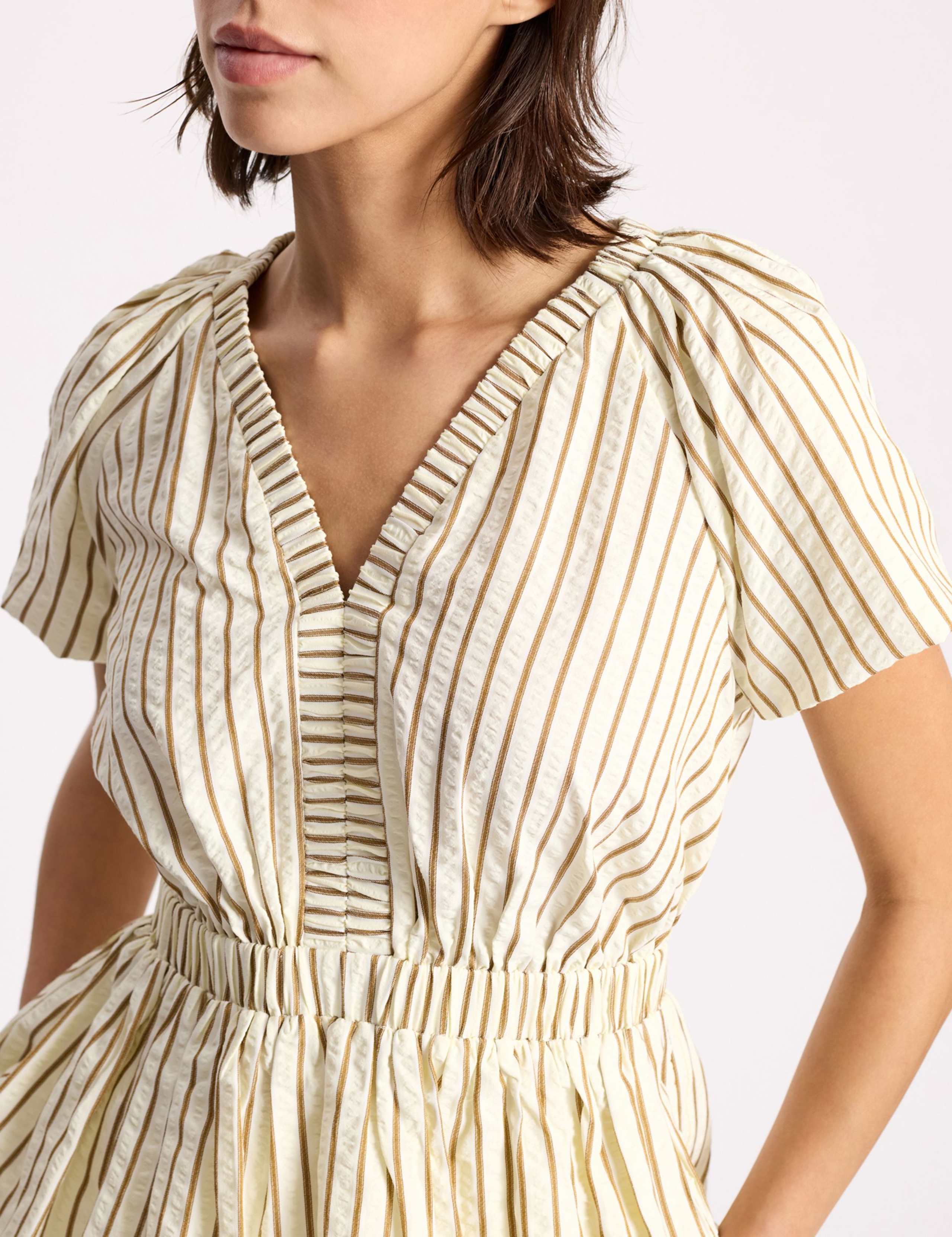 Cotton Blend Striped V-Neck Bubble Hem Top 5 of 5