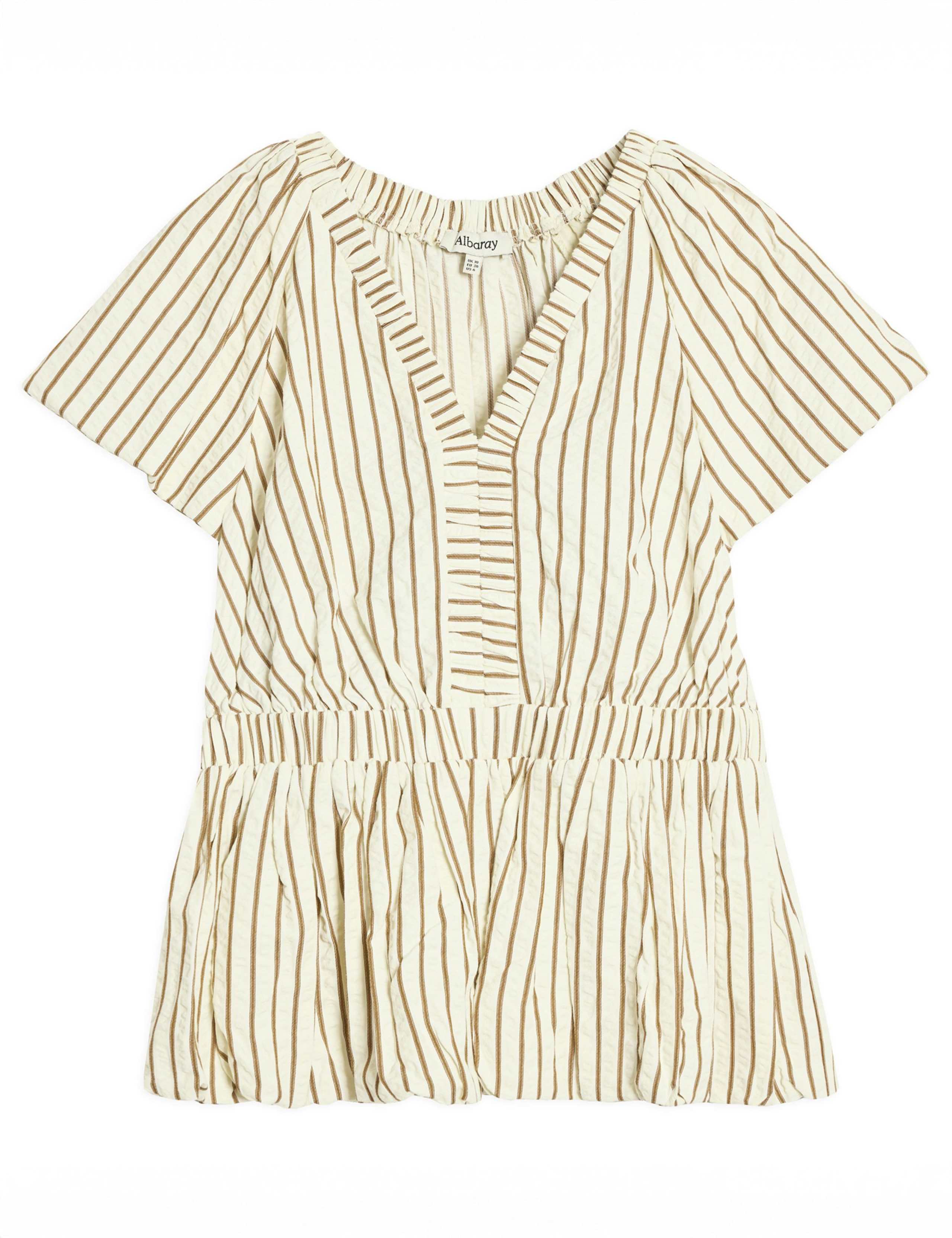 Cotton Blend Striped V-Neck Bubble Hem Top 2 of 5