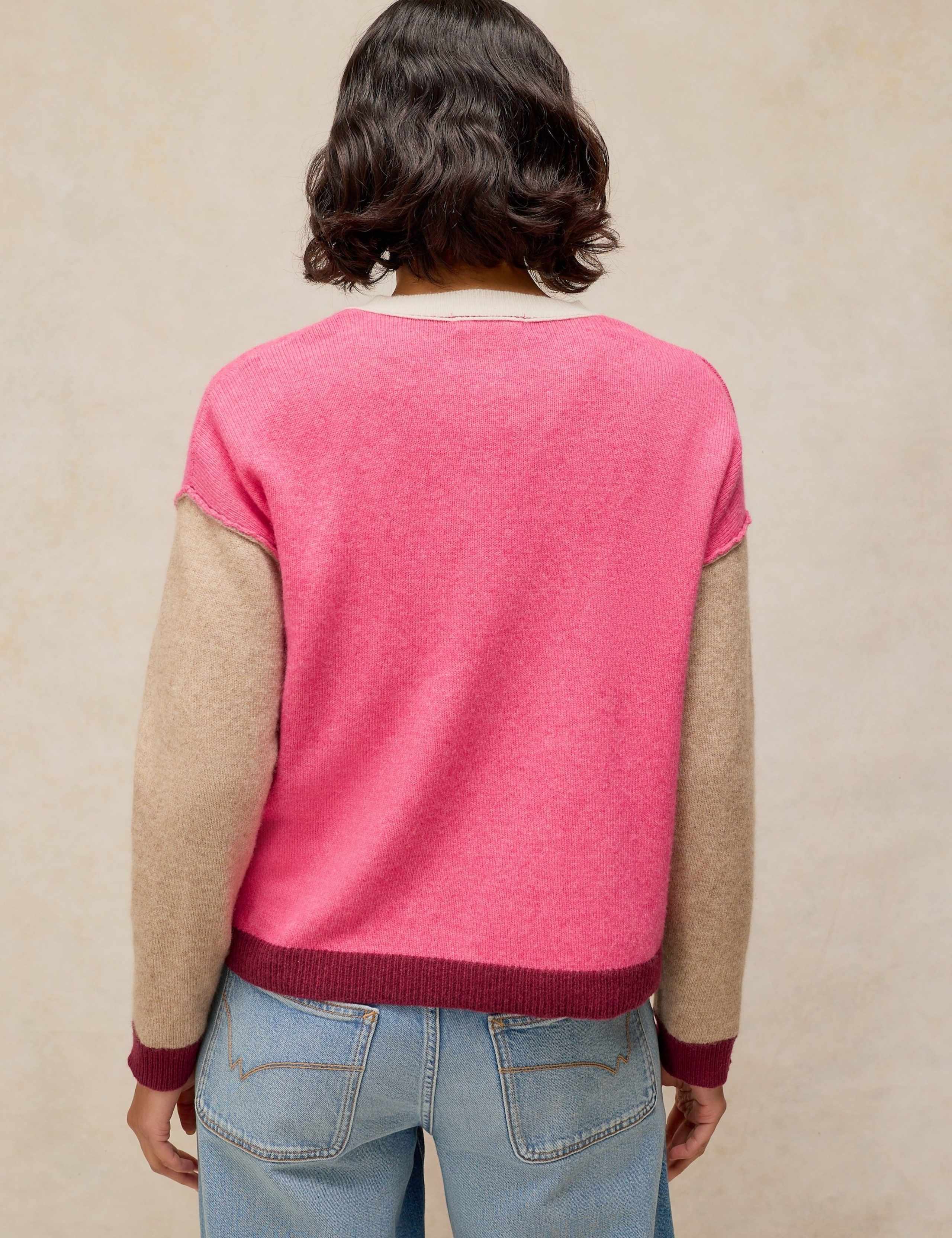 Wool Blend Colour Block Cardigan with Cotton 3 of 6