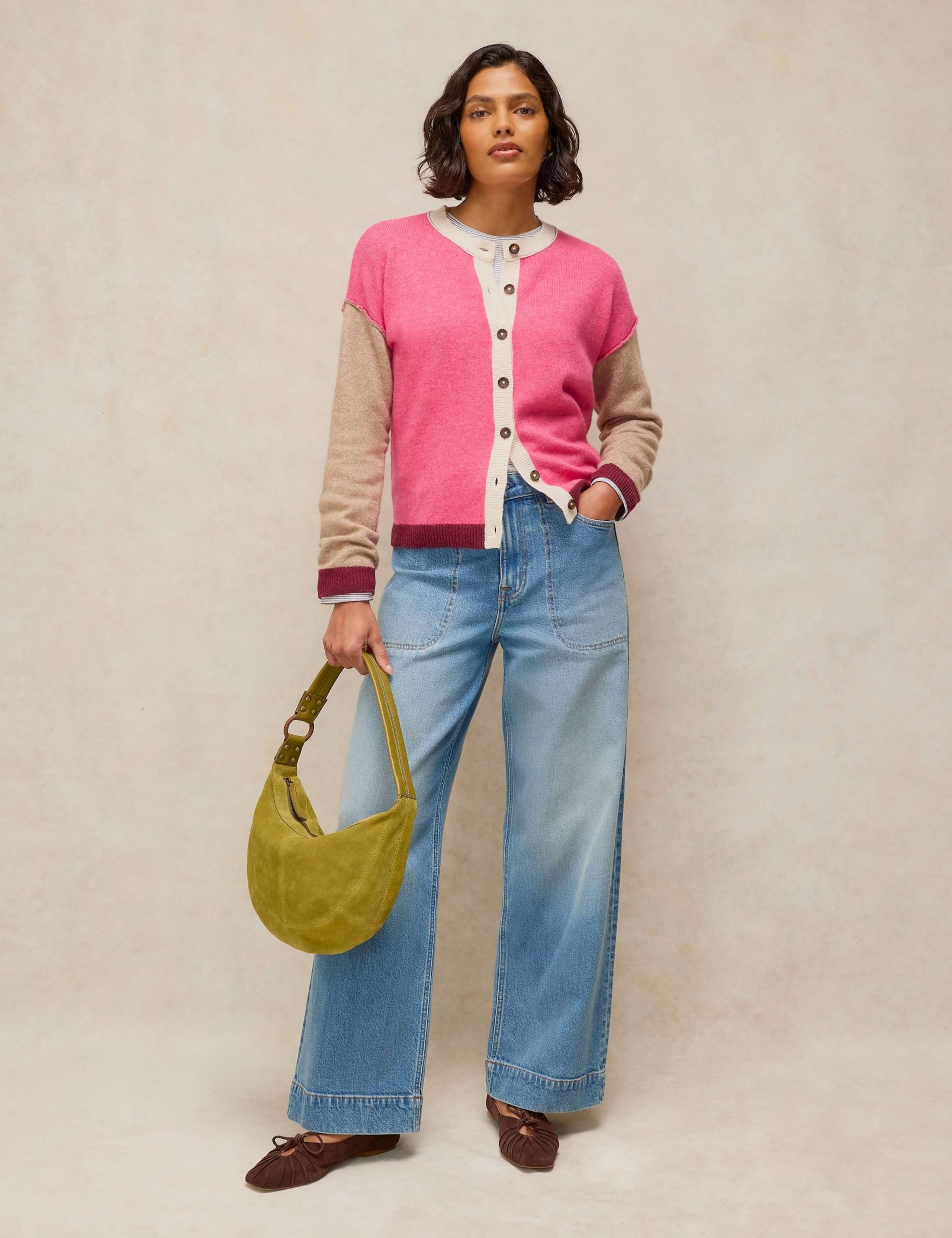 Wool Blend Colour Block Cardigan with Cotton 4 of 6