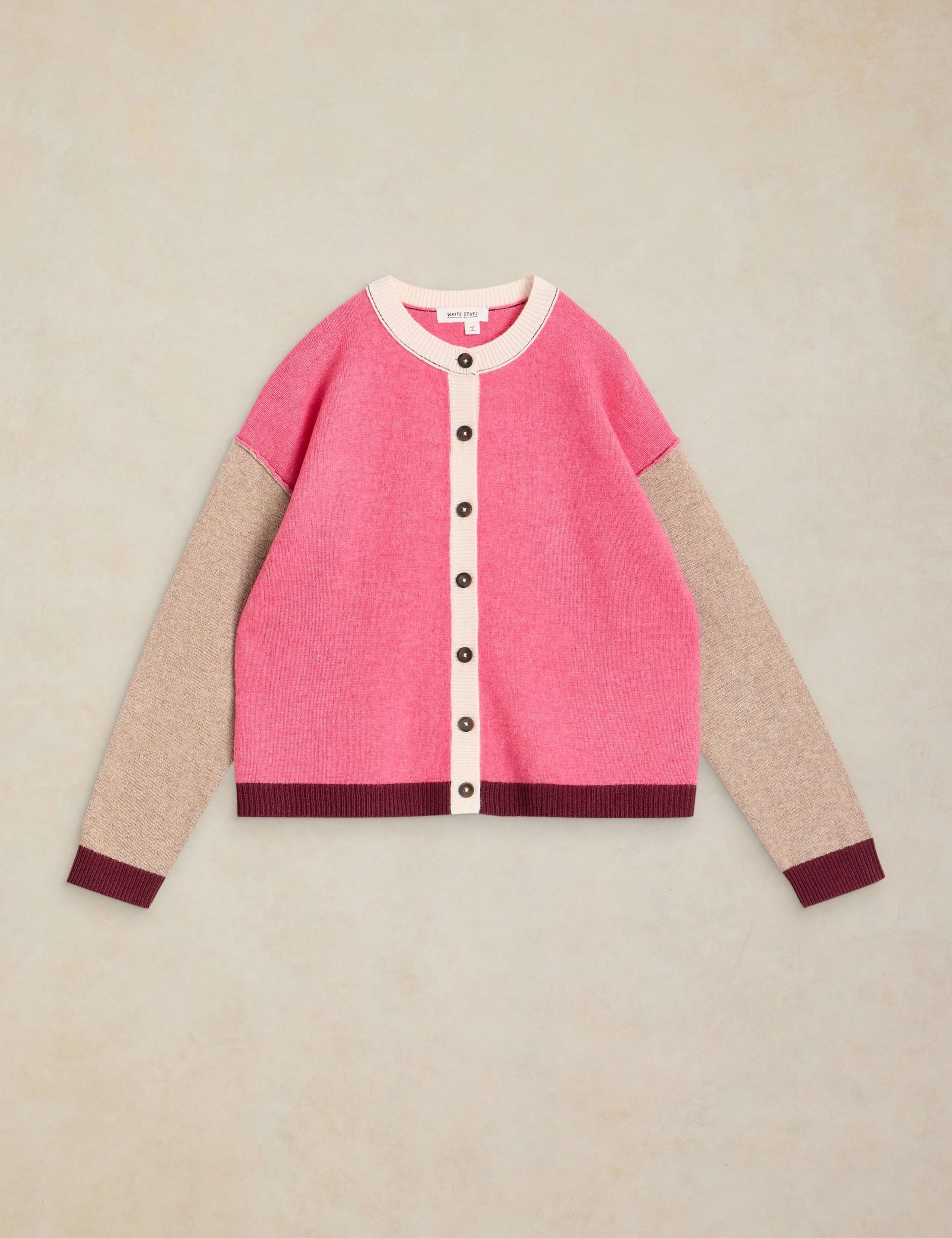 Wool Blend Colour Block Cardigan with Cotton 2 of 6