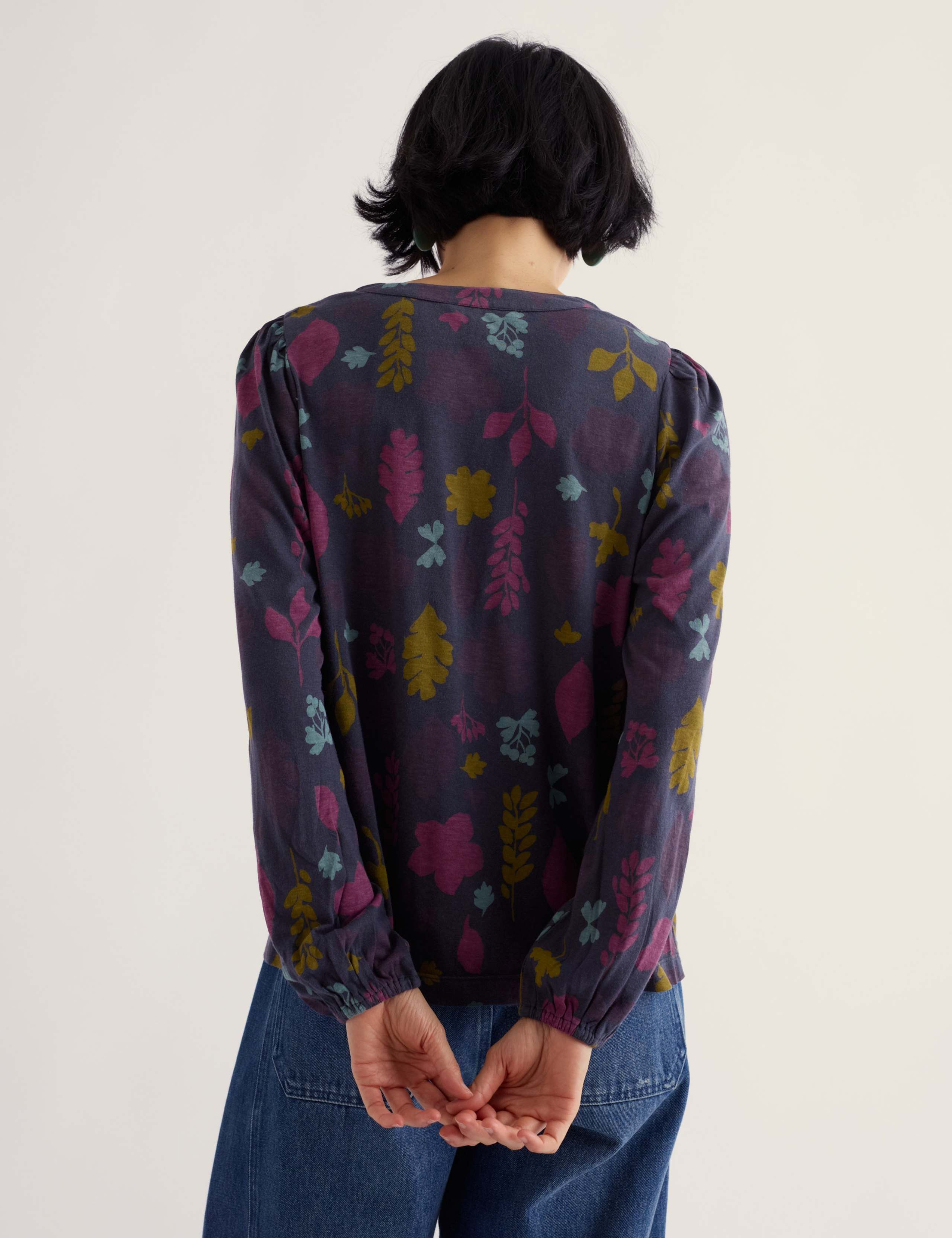 Cotton Rich Printed Notch Neck Blouson Sleeve Blouse with Modal 3 of 5