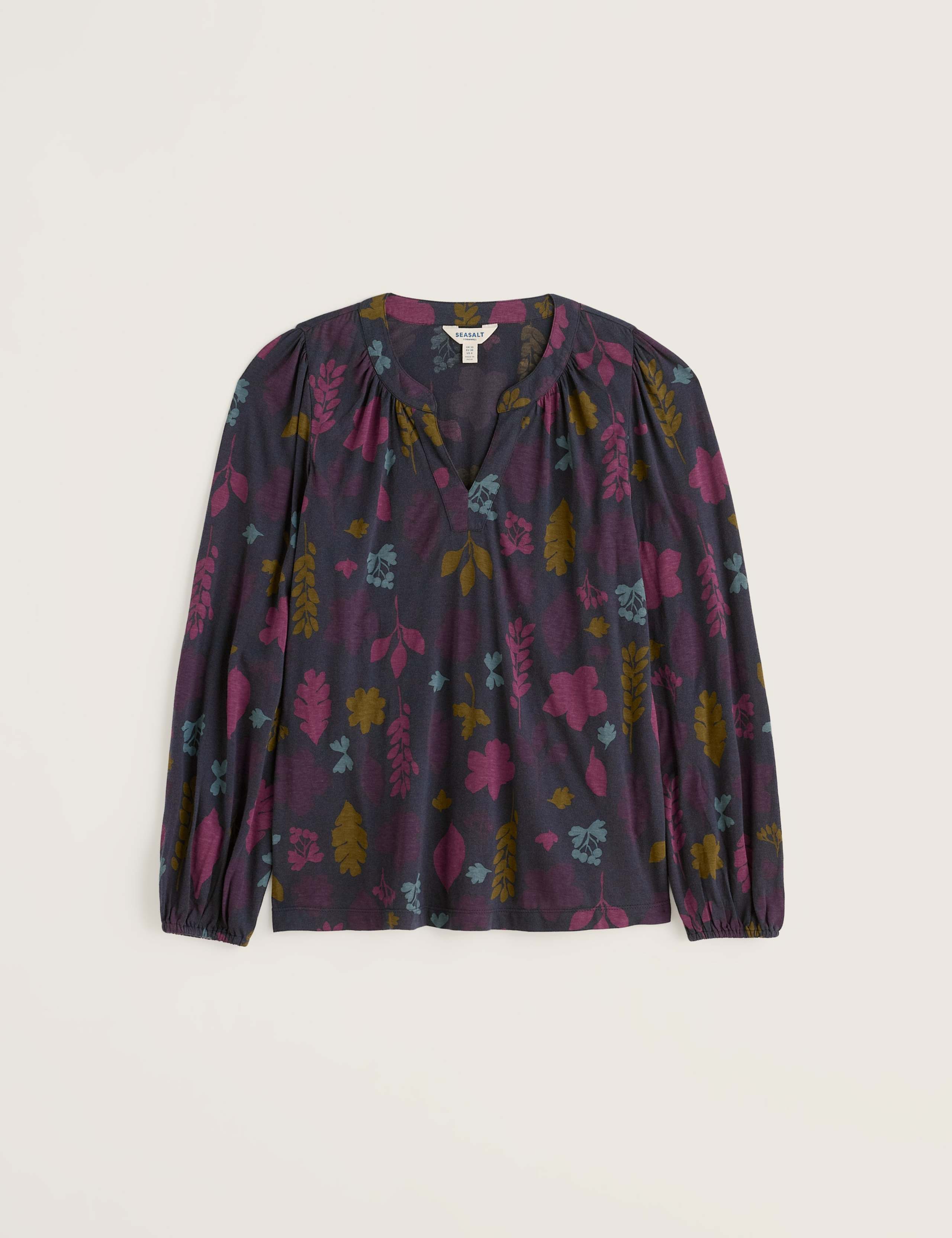 Cotton Rich Printed Notch Neck Blouson Sleeve Blouse with Modal 2 of 5