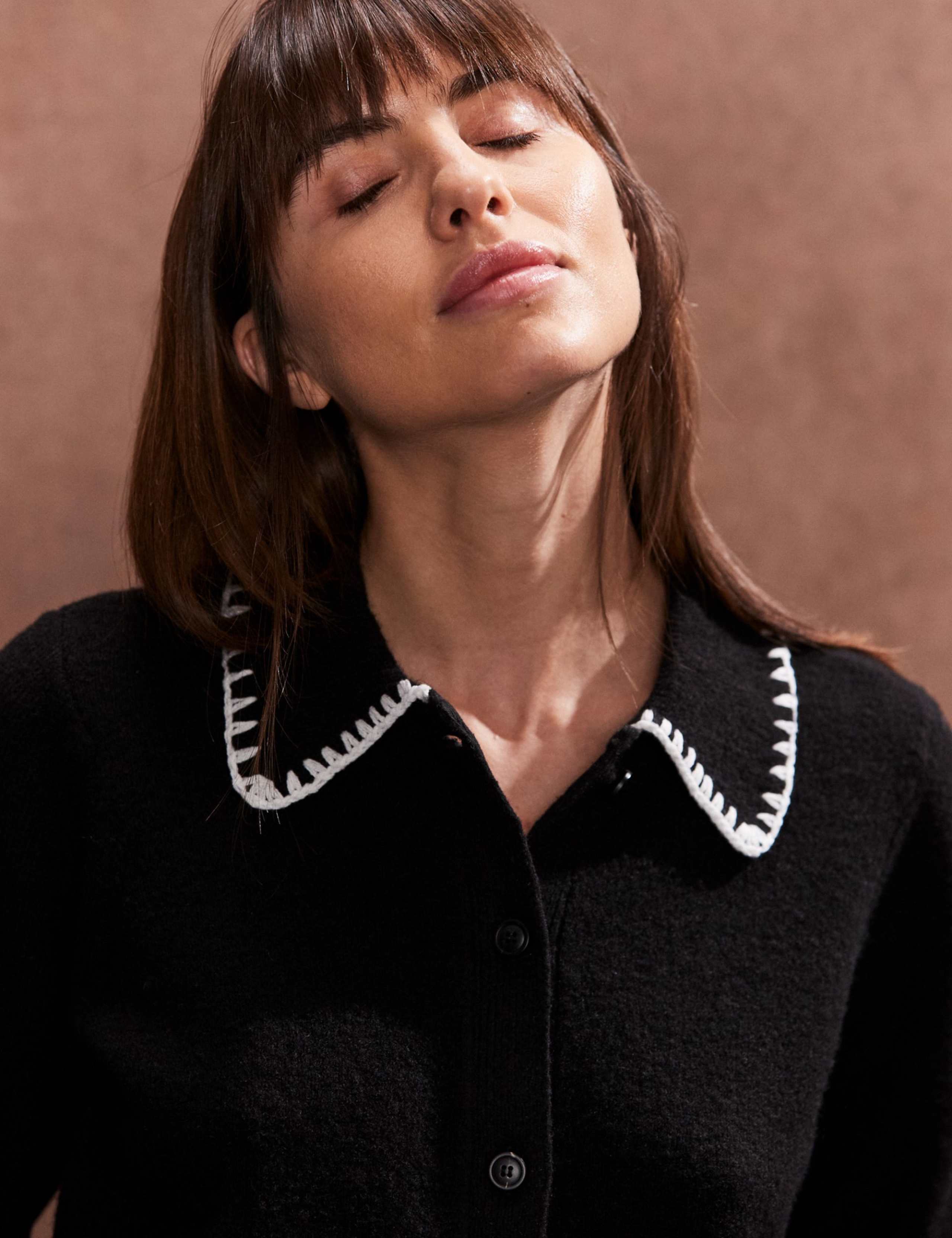 Contrast Stitch Collared Cardigan with Wool 4 of 4