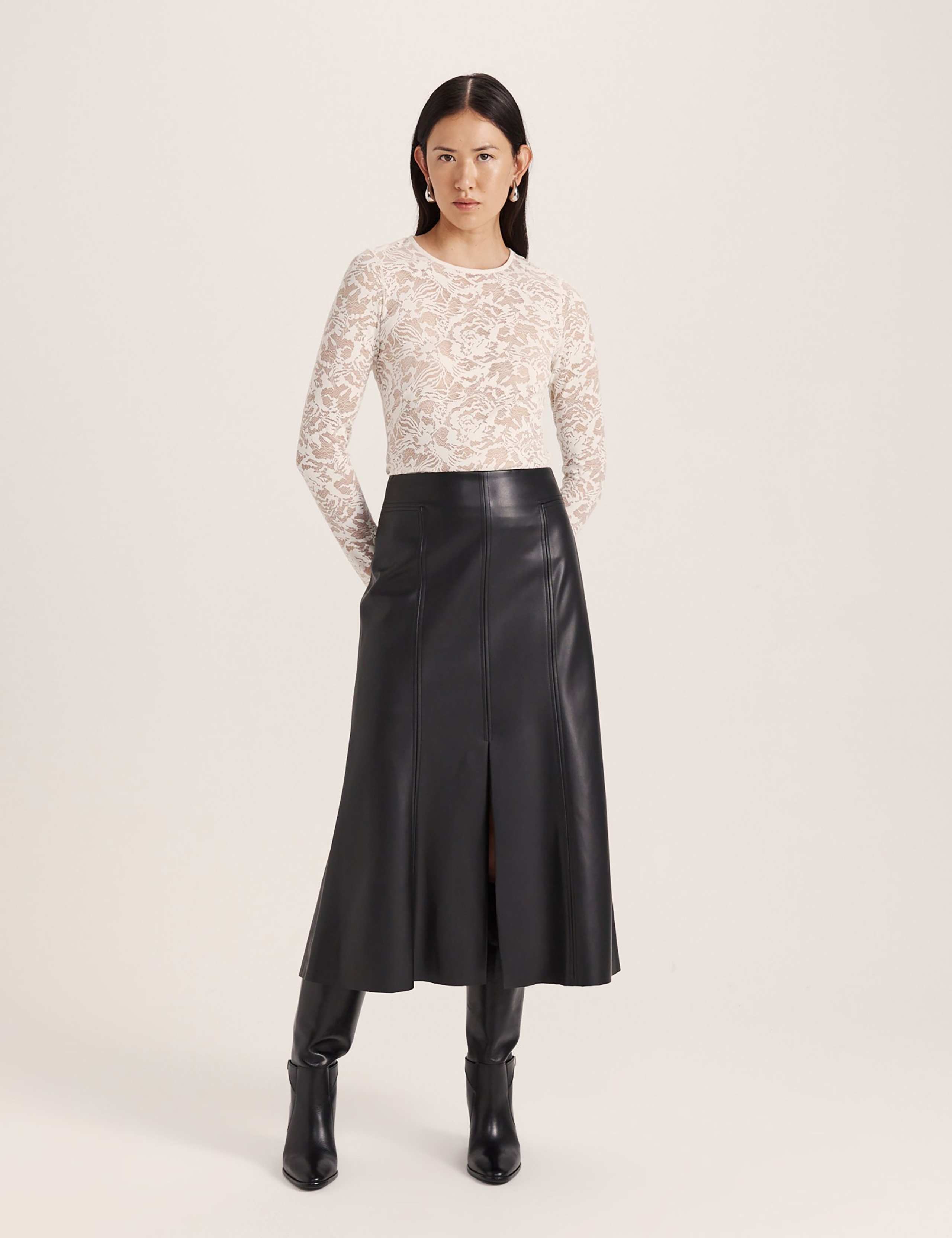 Lace Round Neck Long Sleeve Slim Fit Top 4 of 7