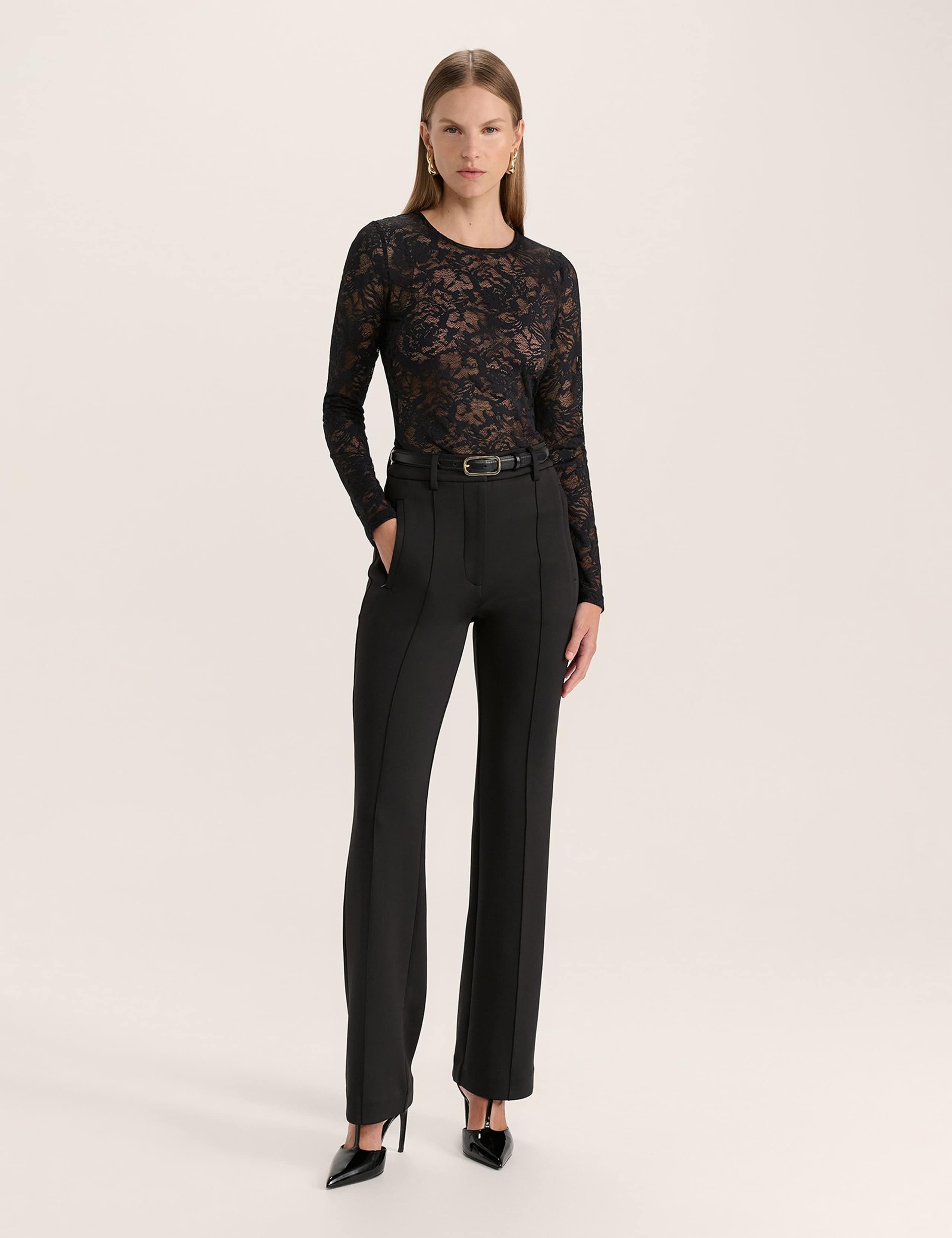 Lace Round Neck Long Sleeve Slim Fit Top 2 of 6