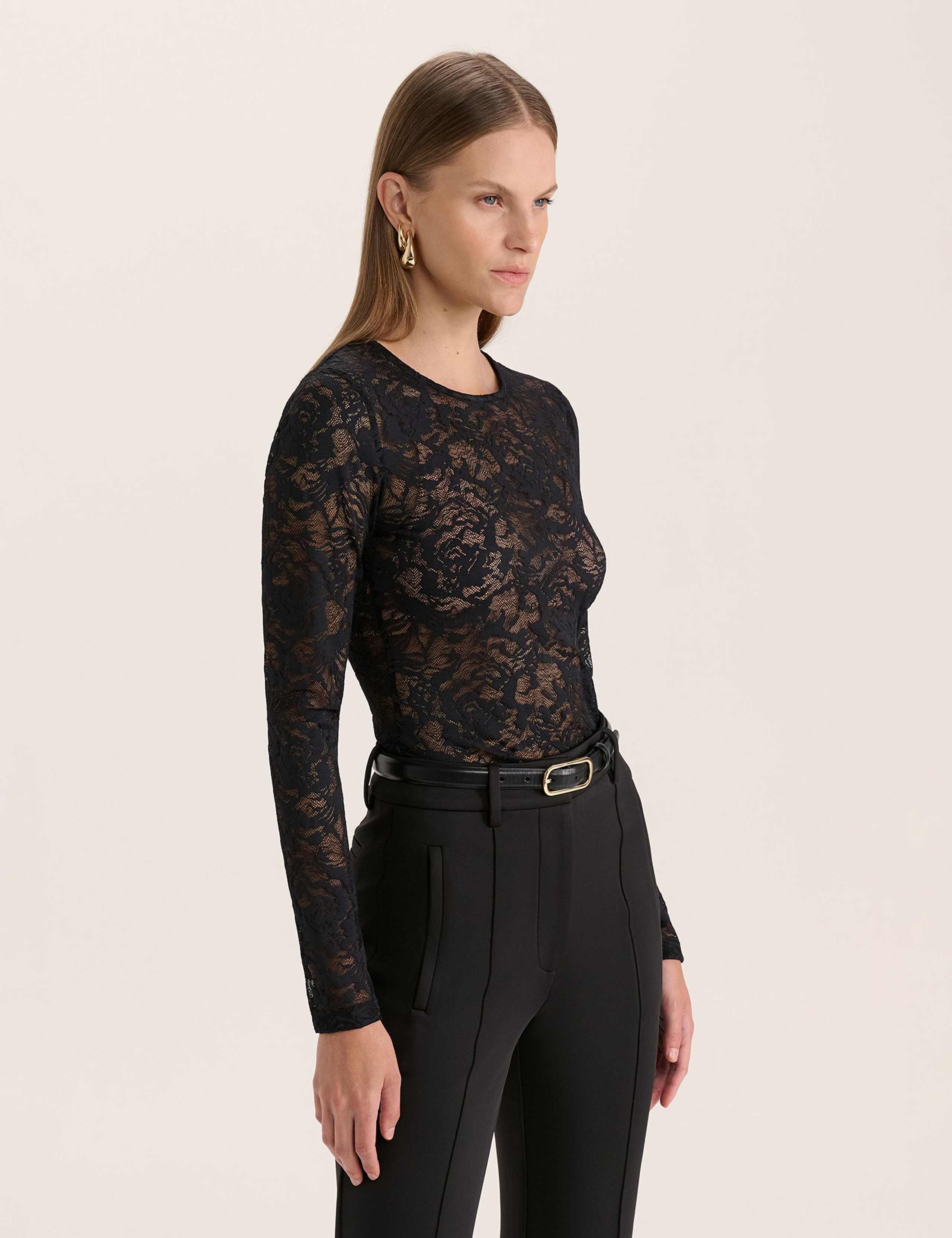Lace Round Neck Long Sleeve Slim Fit Top 5 of 6