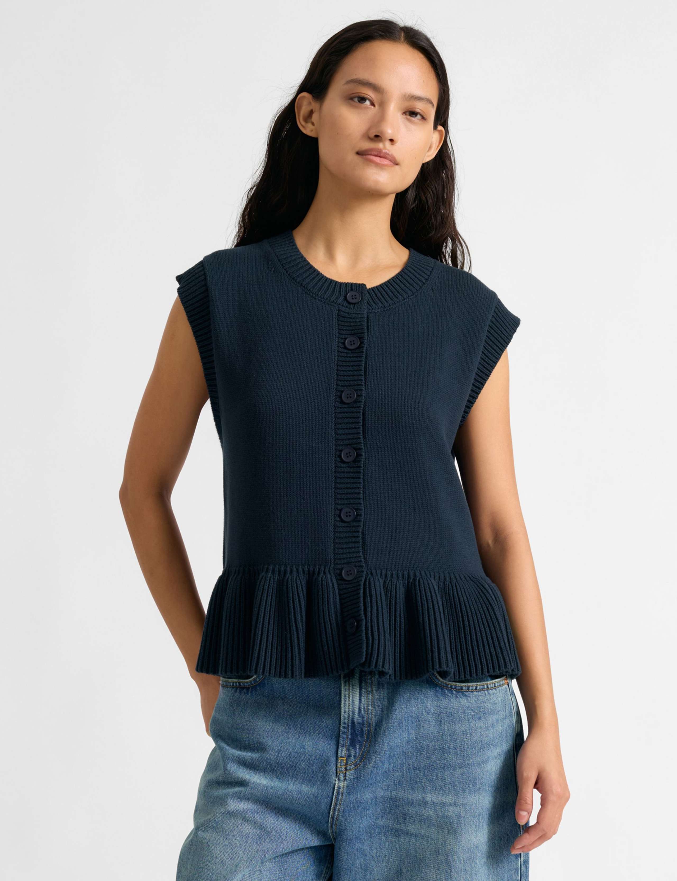 Pure Cotton Button Through Peplum Tank Top 1 of 4