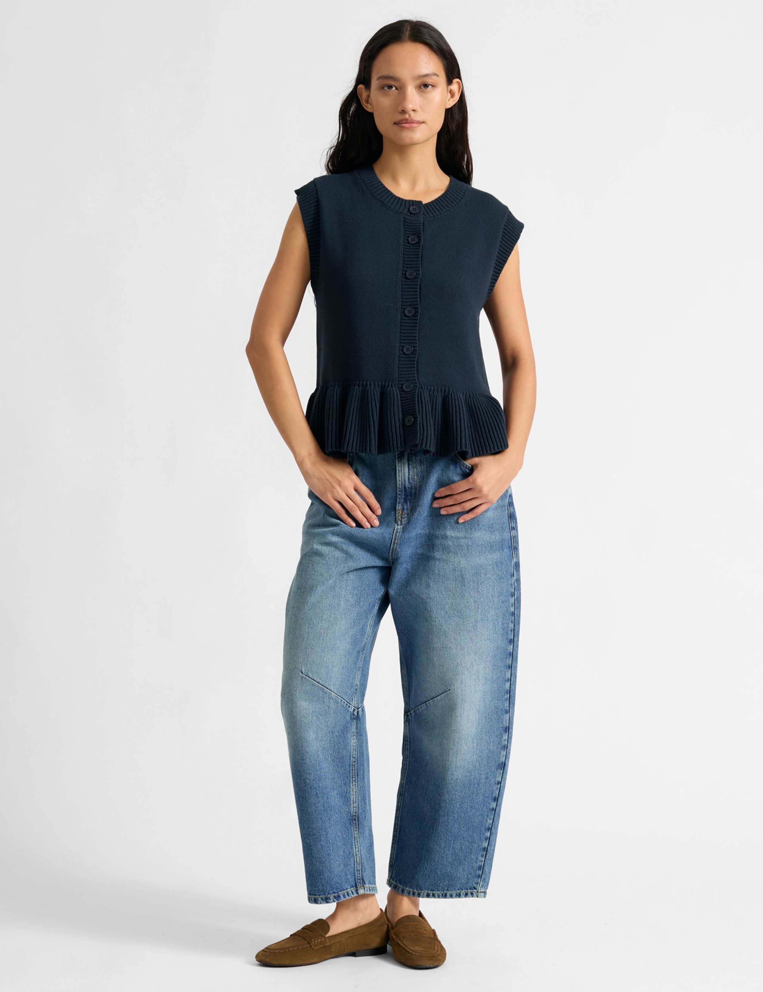 Pure Cotton Button Through Peplum Tank Top 3 of 4
