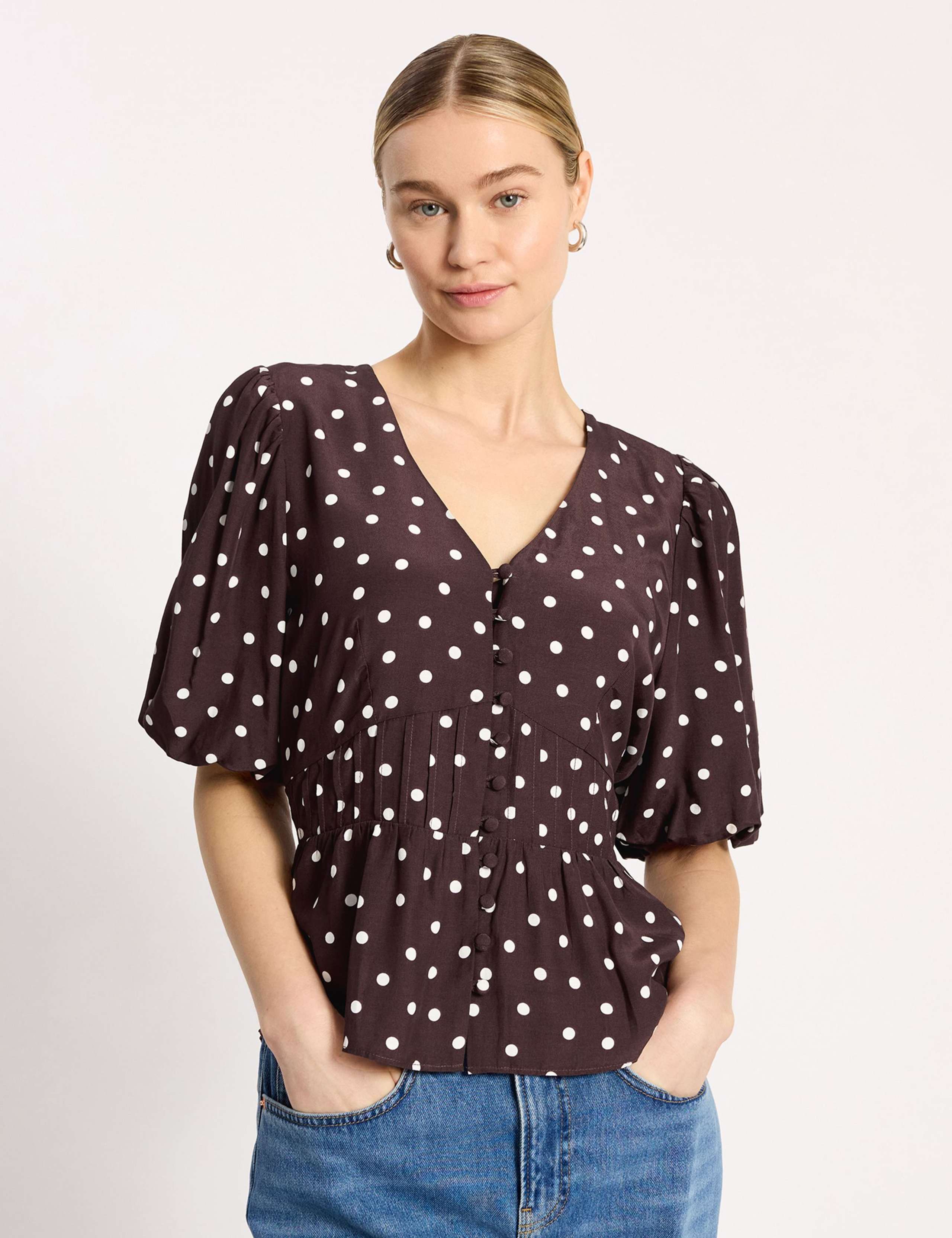 Polka Dot V-Neck Top 1 of 5