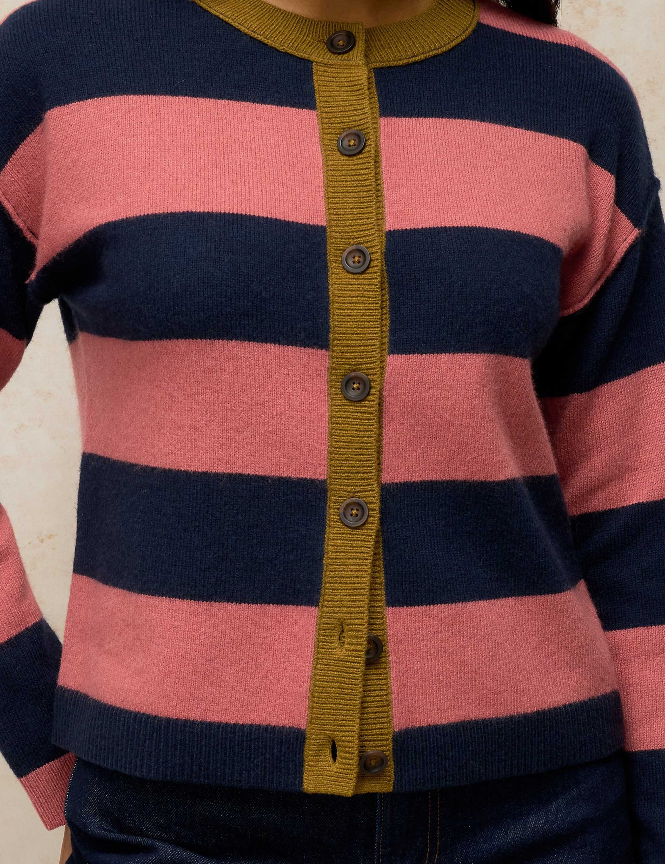 Wool Blend Striped Crew Neck Cardigan 5 of 6