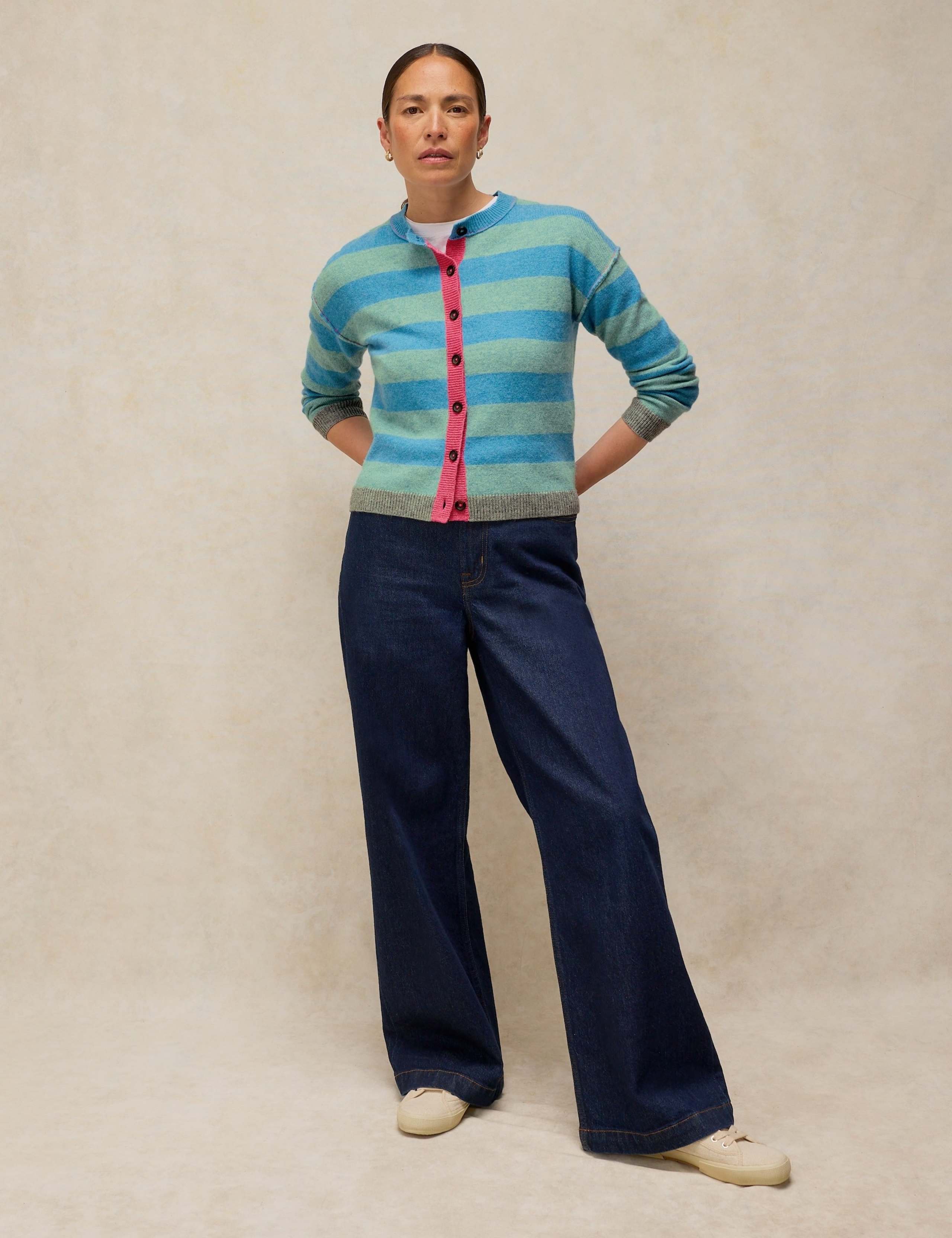 Wool Blend Striped Crew Neck Cardigan 4 of 6