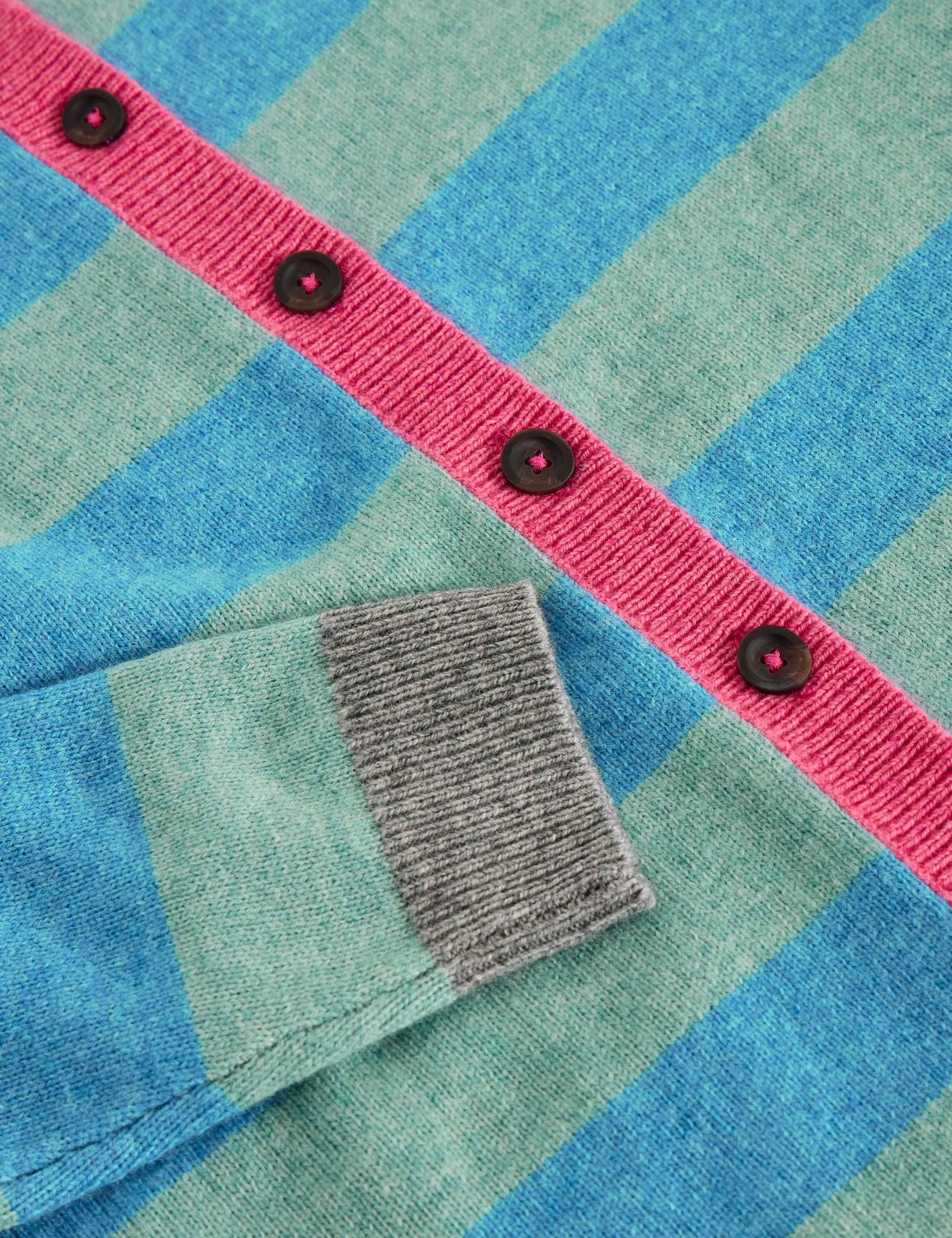 Wool Blend Striped Crew Neck Cardigan 6 of 6