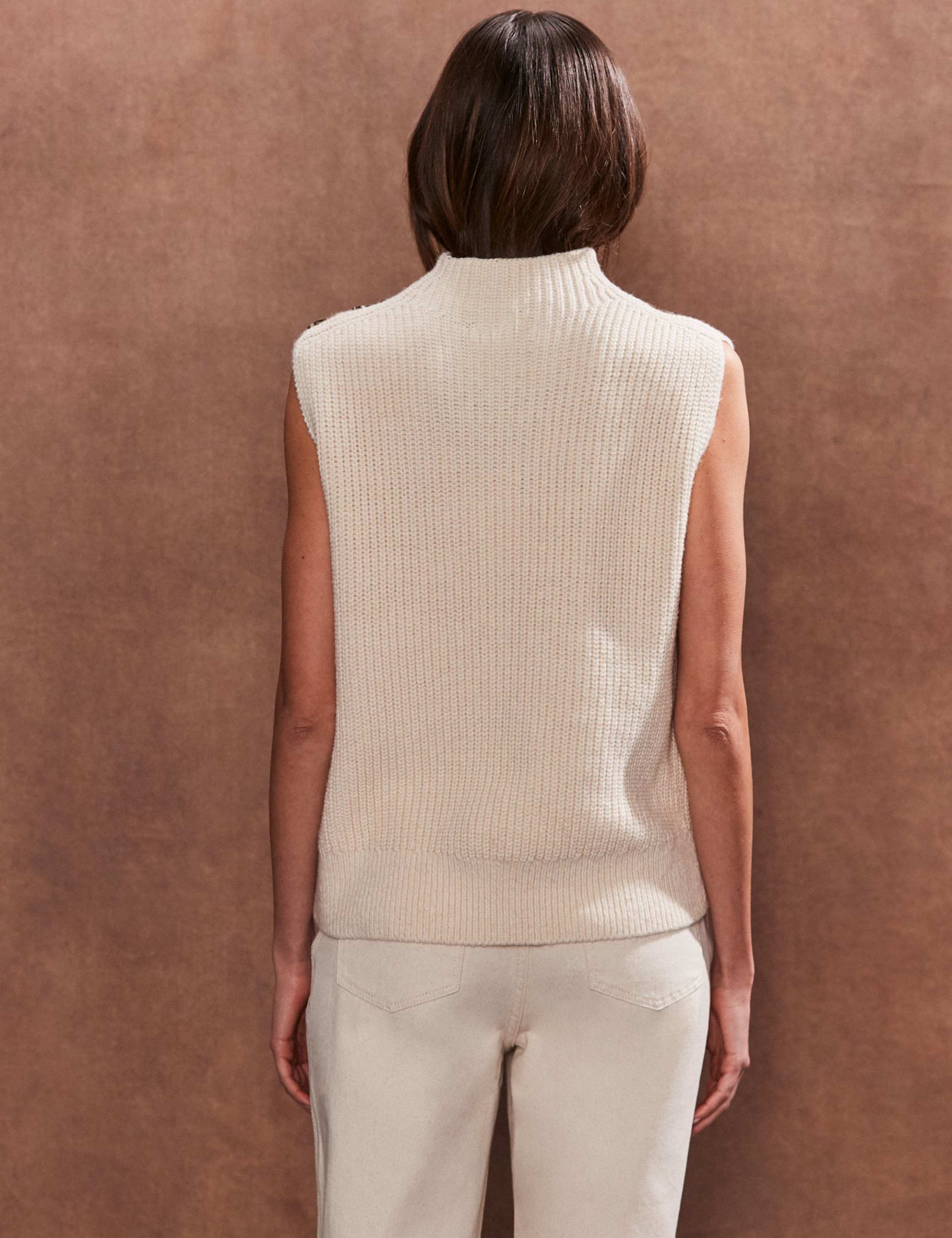 Cotton Rich Funnel Neck Knitted Vest with Wool 3 of 4
