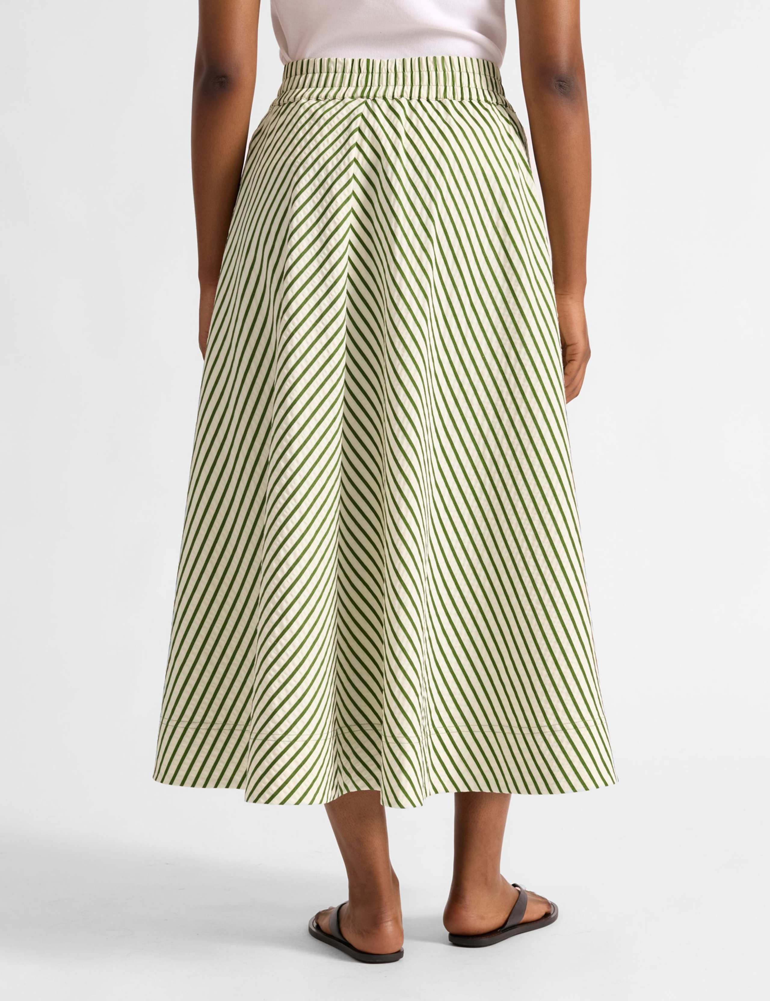 Cotton Blend Striped Midi A-Line Skirt 4 of 5
