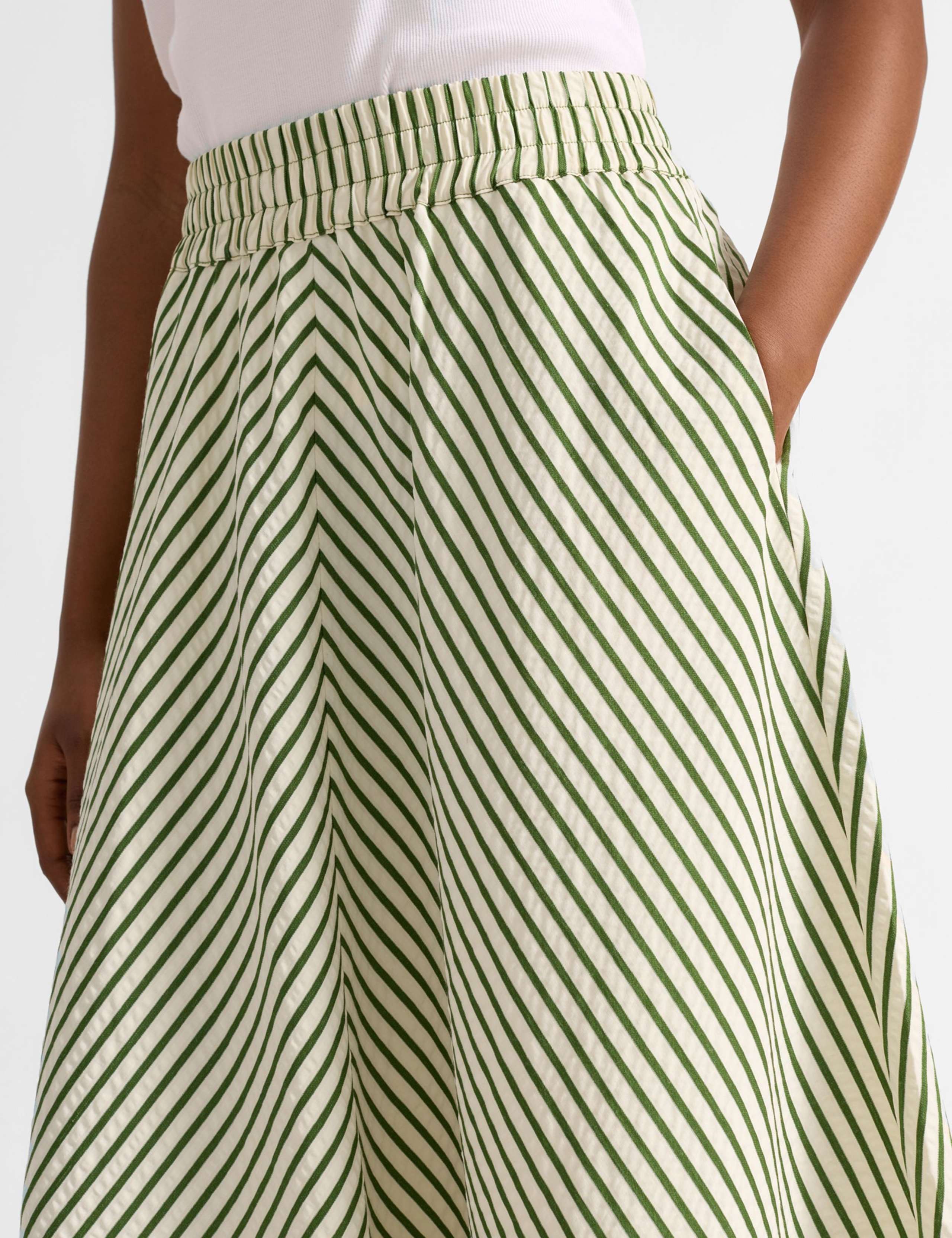 Cotton Blend Striped Midi A-Line Skirt 5 of 5